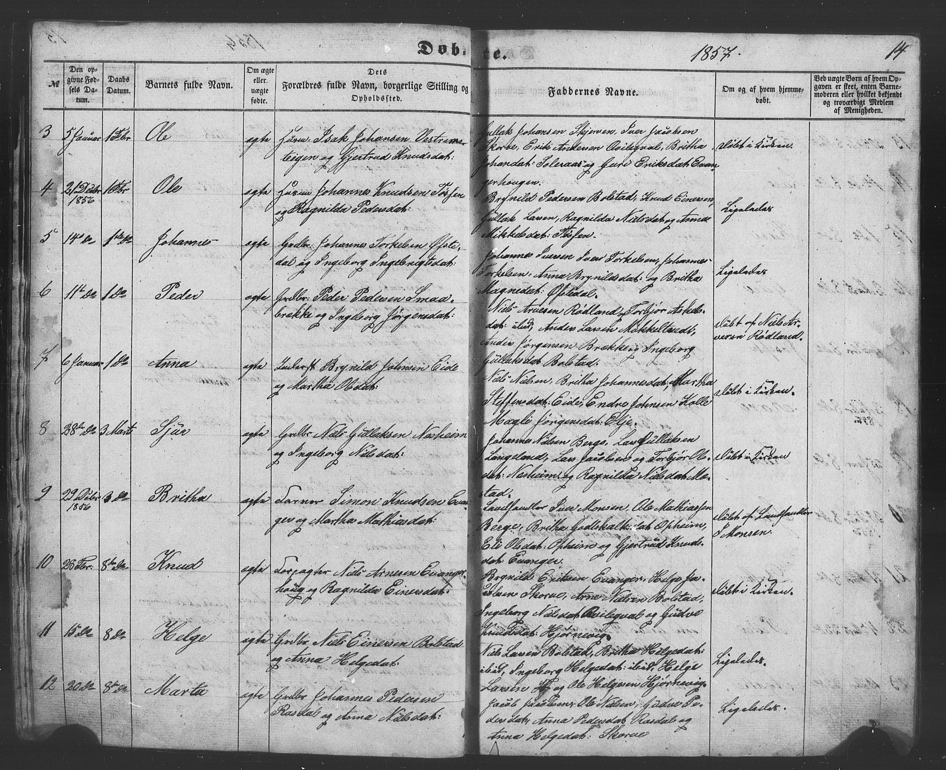 Evanger sokneprestembete, AV/SAB-A-99924: Parish register (copy) no. A 1, 1855-1864, p. 14