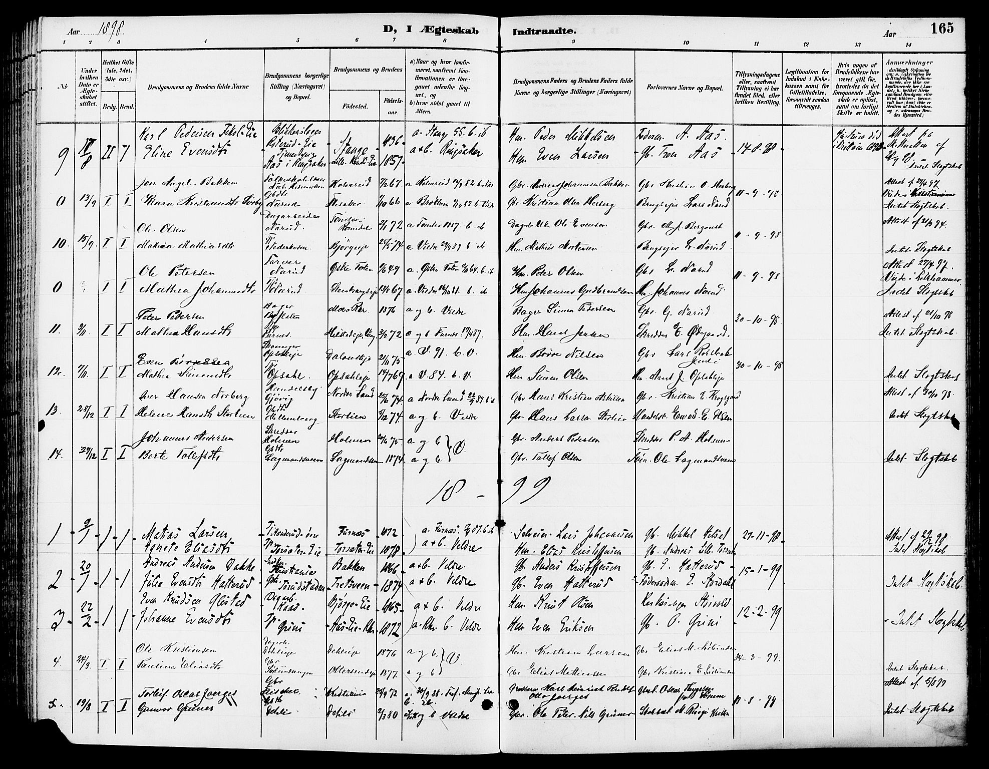 Ringsaker prestekontor, SAH/PREST-014/L/La/L0014: Parish register (copy) no. 14, 1891-1904, p. 165