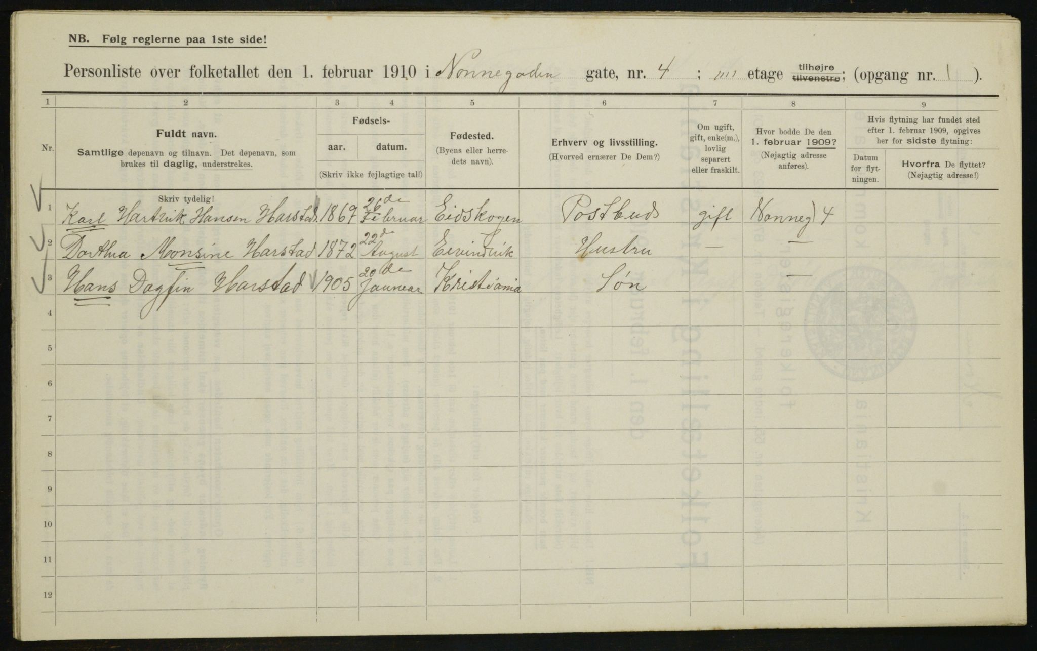 OBA, Municipal Census 1910 for Kristiania, 1910, p. 68910