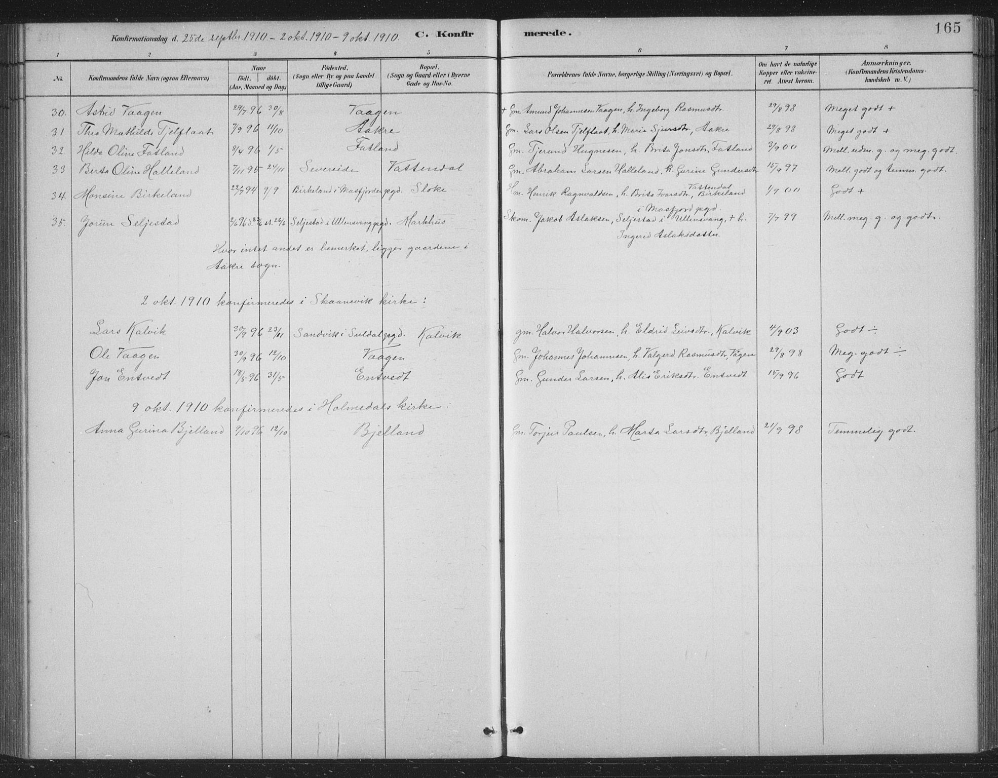 Skånevik sokneprestembete, AV/SAB-A-77801/H/Hab: Parish register (copy) no. B 2, 1881-1920, p. 165