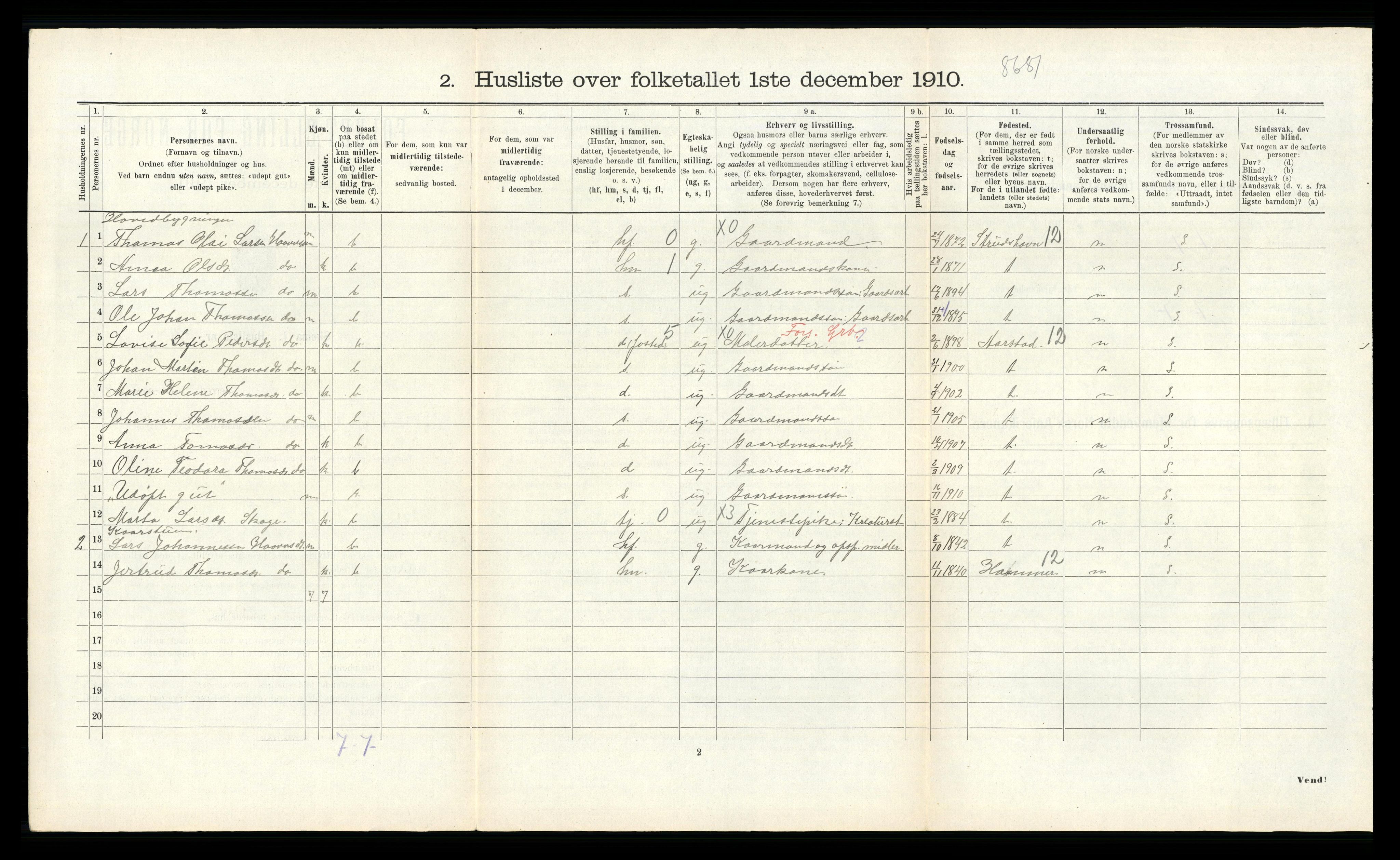 RA, 1910 census for Fana, 1910, p. 926