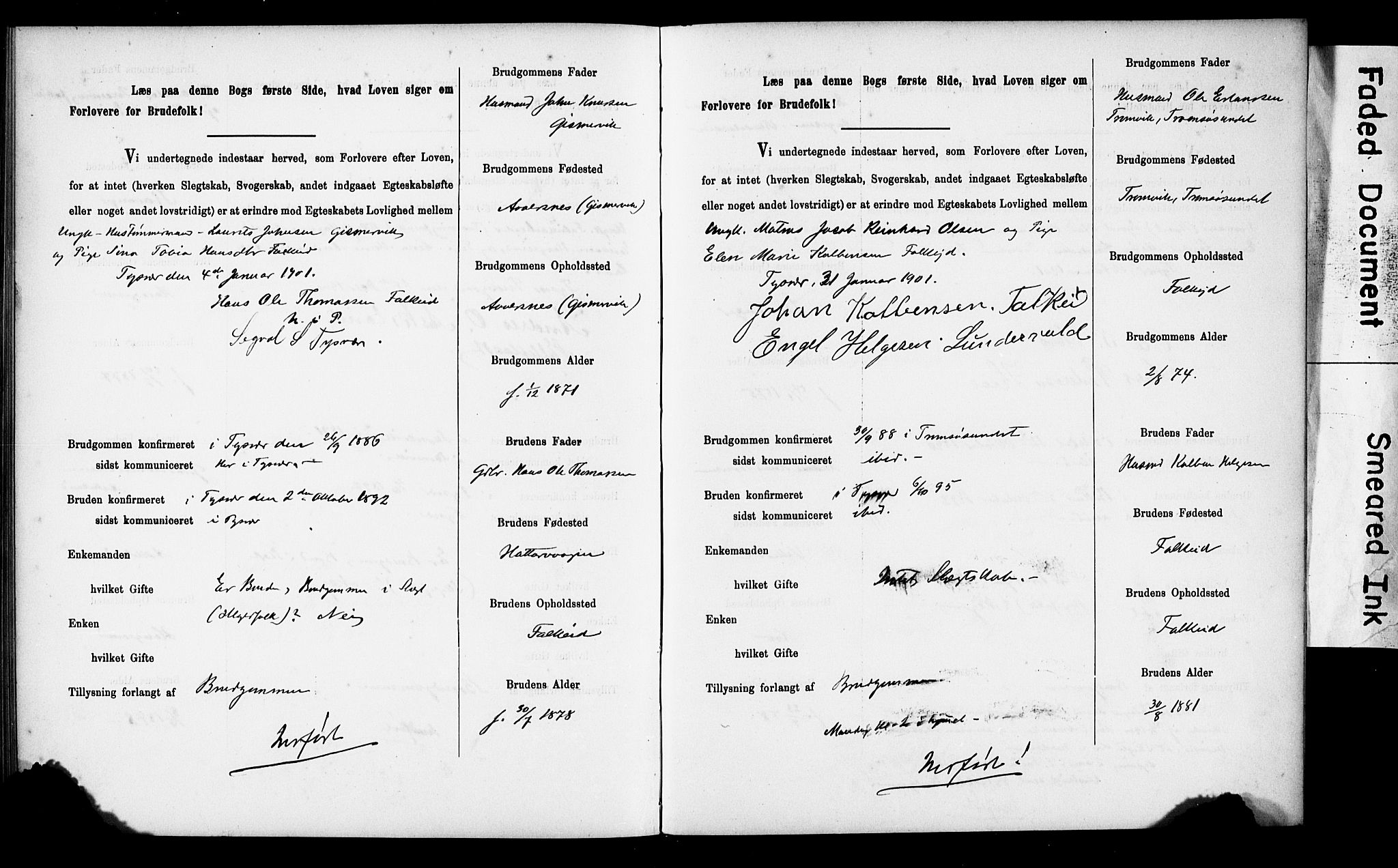 Tysvær sokneprestkontor, SAST/A -101864/I/Ie/L0001: Banns register no. IX, 1886-1901