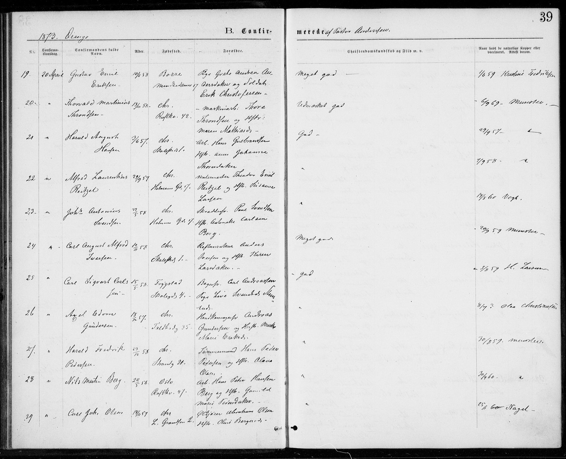 Trefoldighet prestekontor Kirkebøker, AV/SAO-A-10882/F/Fb/L0002: Parish register (official) no. II 2, 1871-1880, p. 39