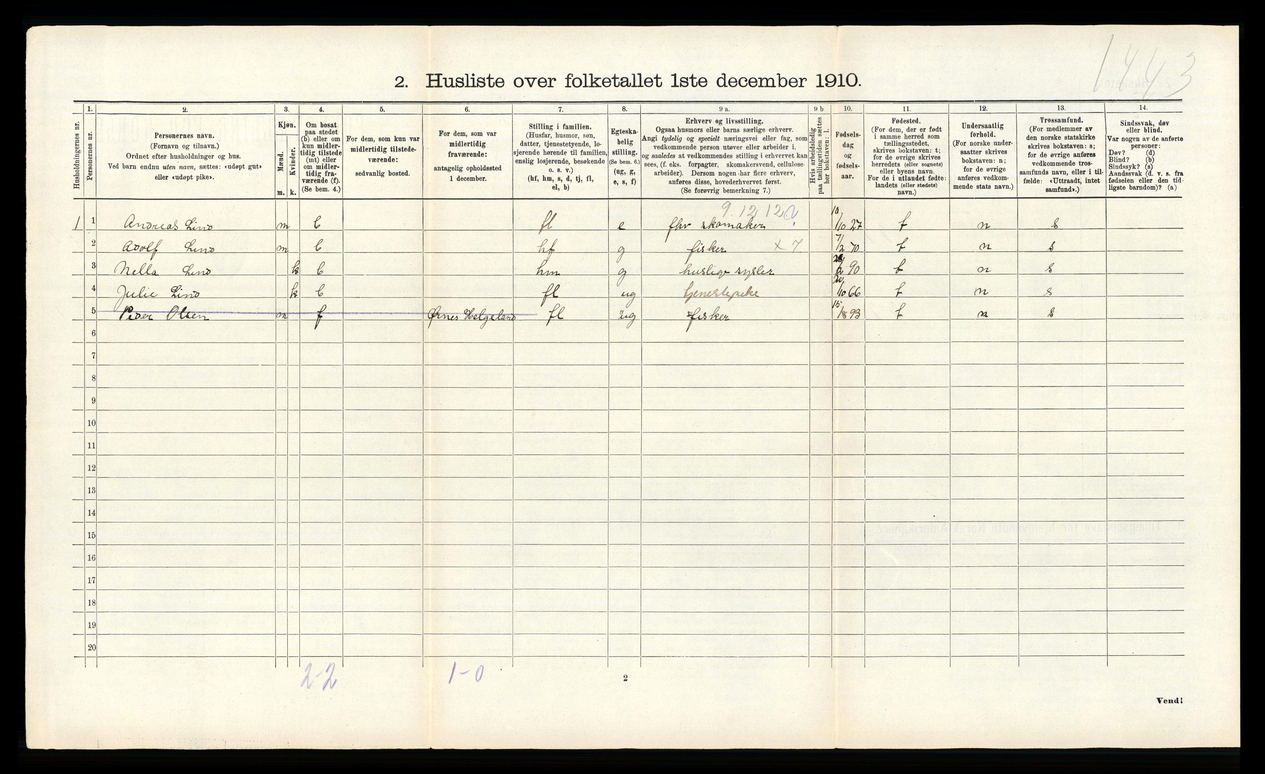 RA, 1910 census for Hamarøy, 1910, p. 323