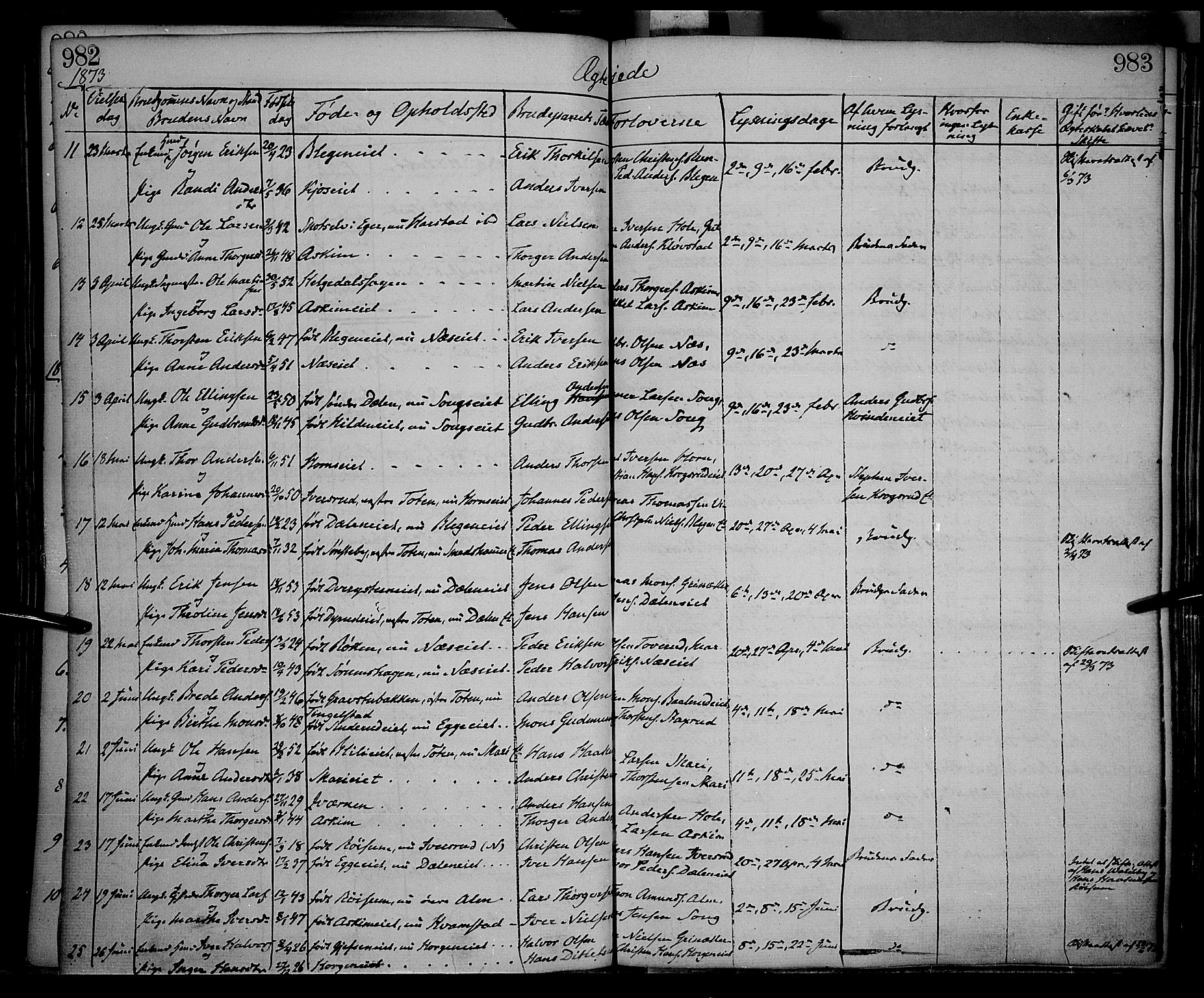 Gran prestekontor, AV/SAH-PREST-112/H/Ha/Haa/L0012: Parish register (official) no. 12, 1856-1874, p. 982-983