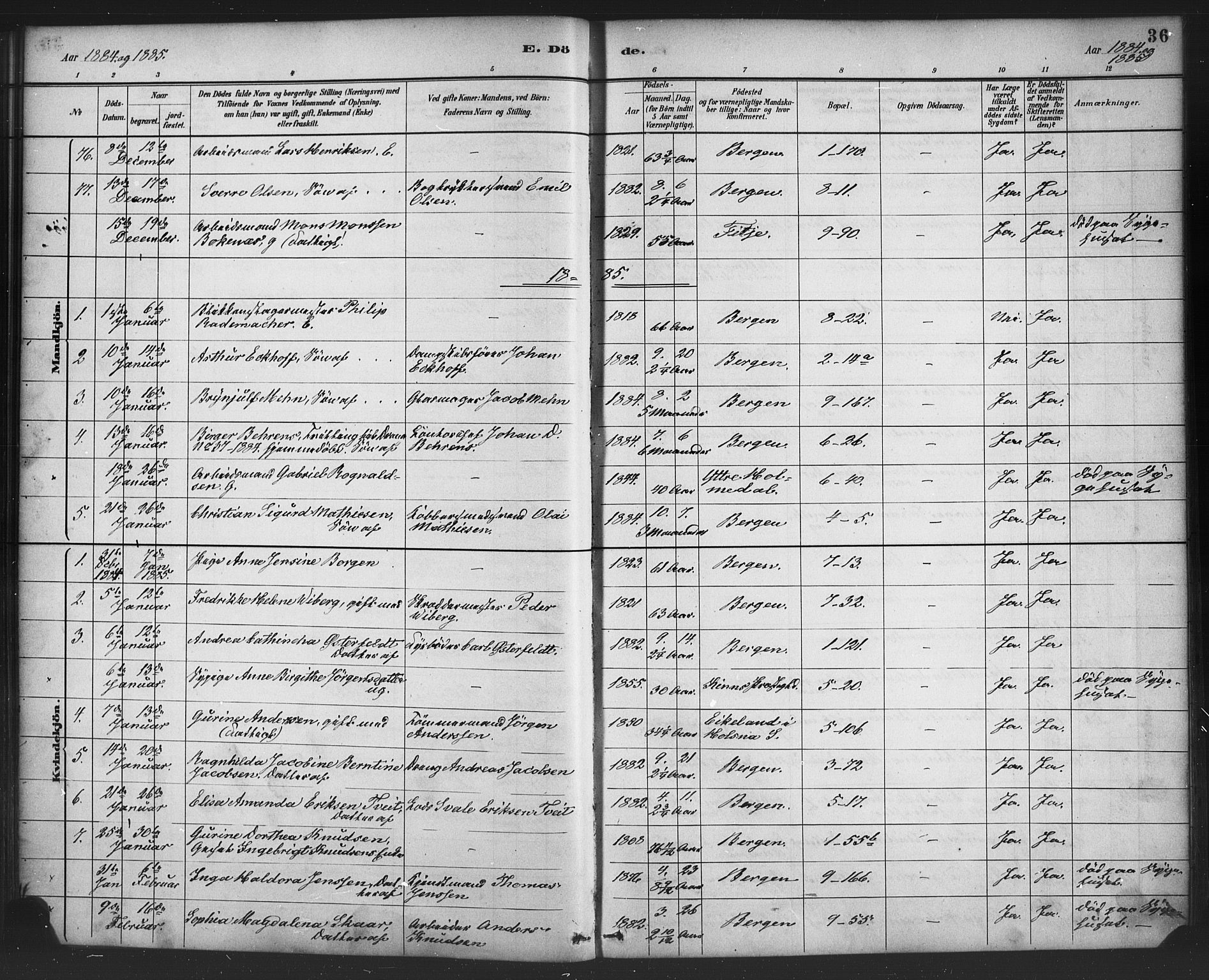 Nykirken Sokneprestembete, SAB/A-77101/H/Haa/L0044: Parish register (official) no. E 4, 1882-1898, p. 36
