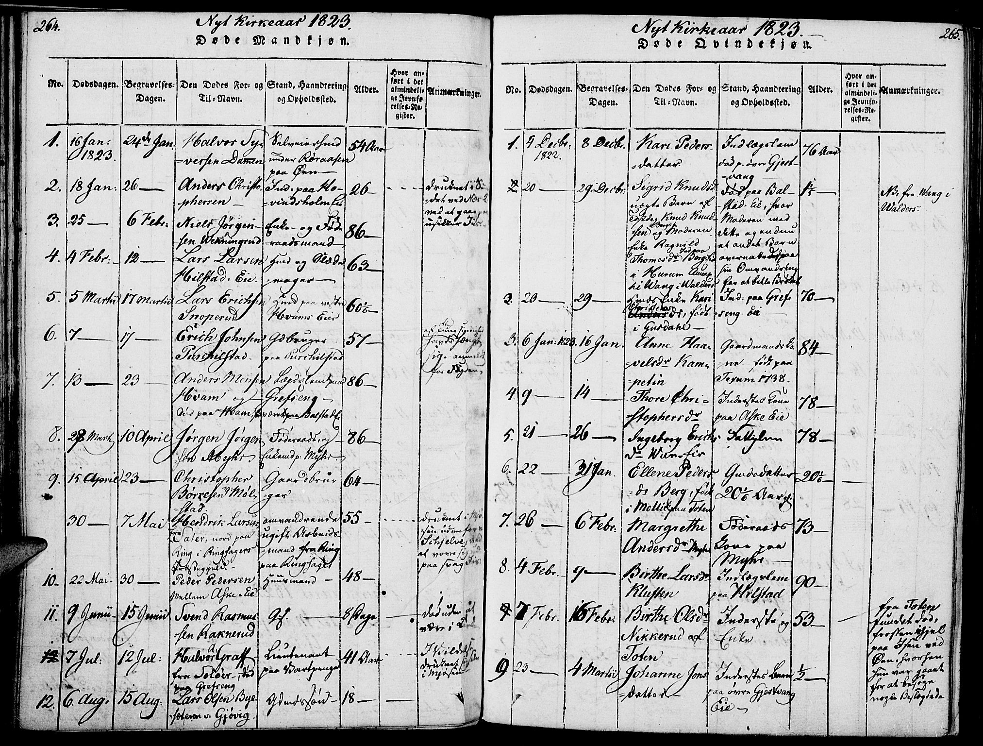 Nes prestekontor, Hedmark, SAH/PREST-020/K/Ka/L0002: Parish register (official) no. 2, 1813-1827, p. 264-265