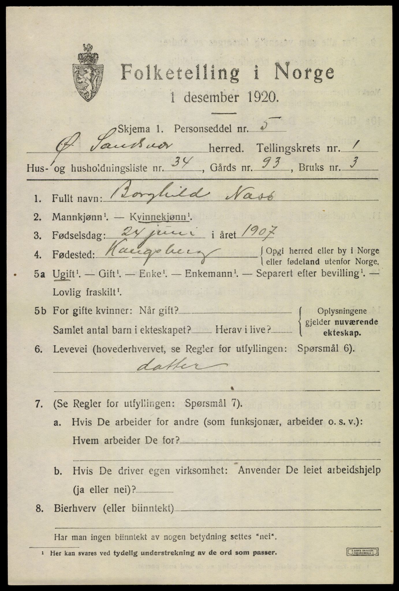 SAKO, 1920 census for Øvre Sandsvær, 1920, p. 1350