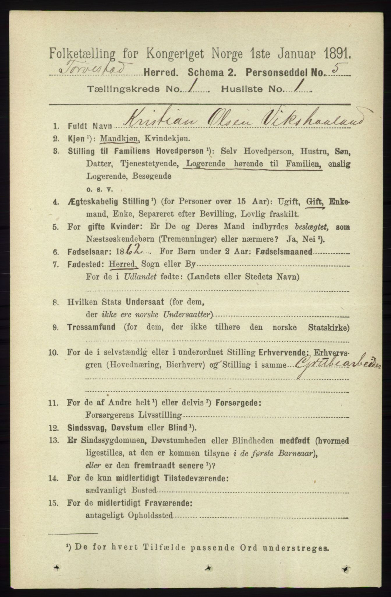 RA, 1891 census for 1152 Torvastad, 1891, p. 90