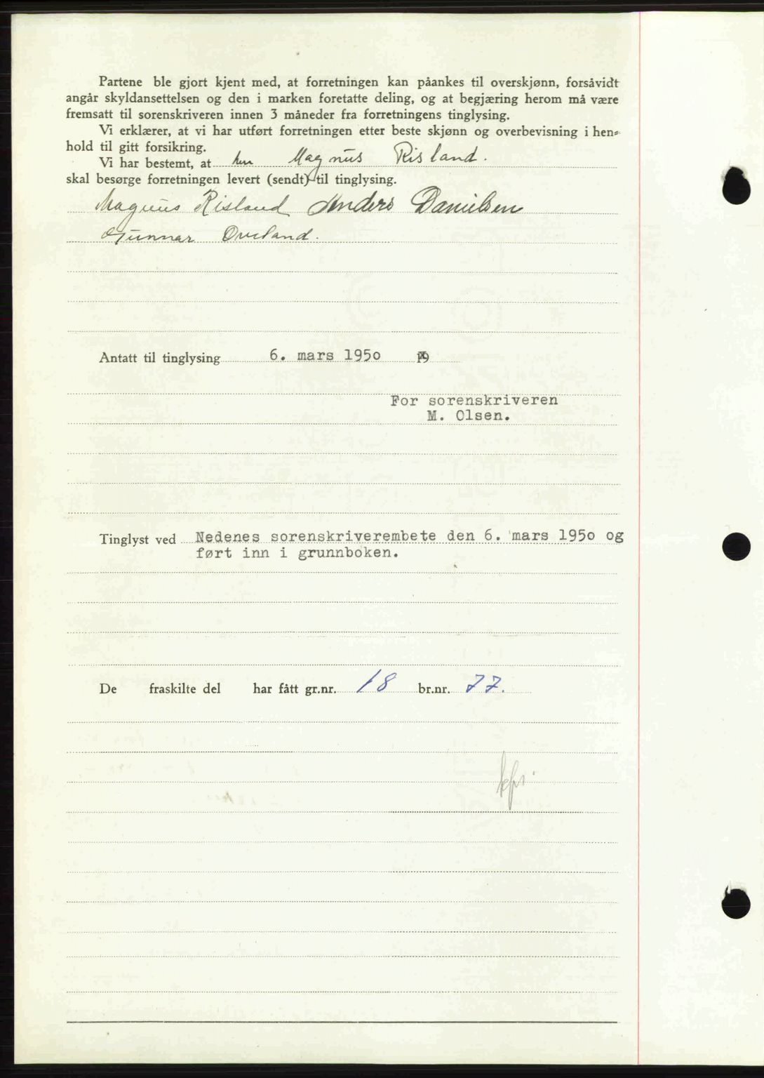 Nedenes sorenskriveri, AV/SAK-1221-0006/G/Gb/Gba/L0062: Mortgage book no. A14, 1949-1950, Diary no: : 371/1950