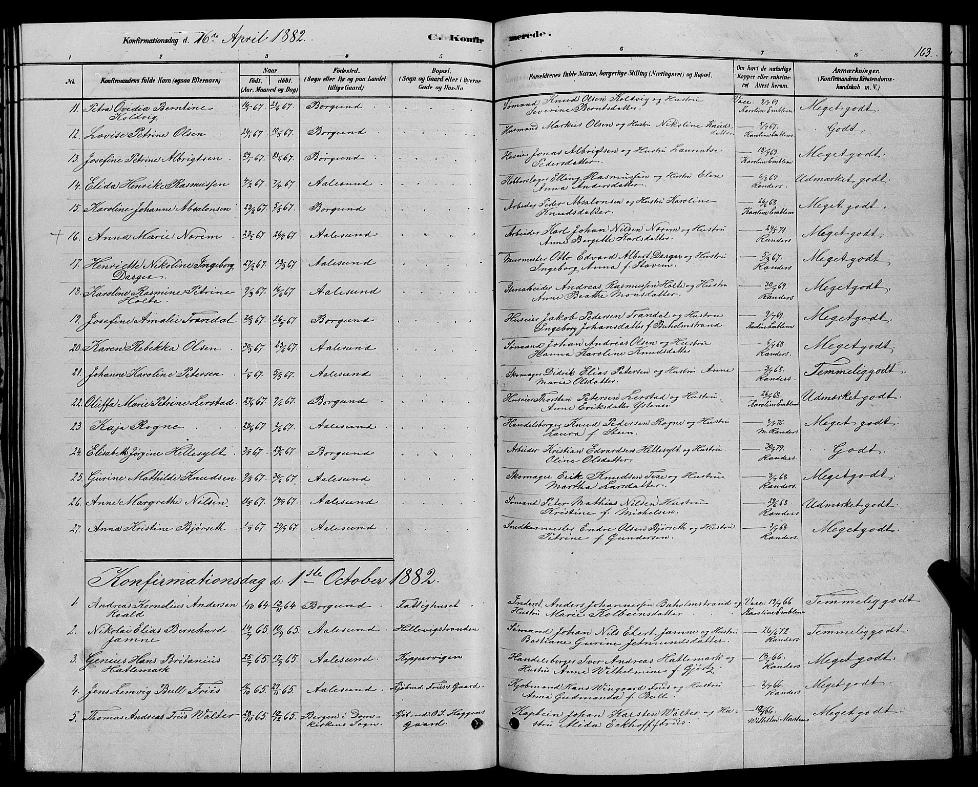 Ministerialprotokoller, klokkerbøker og fødselsregistre - Møre og Romsdal, SAT/A-1454/529/L0466: Parish register (copy) no. 529C03, 1878-1888, p. 163