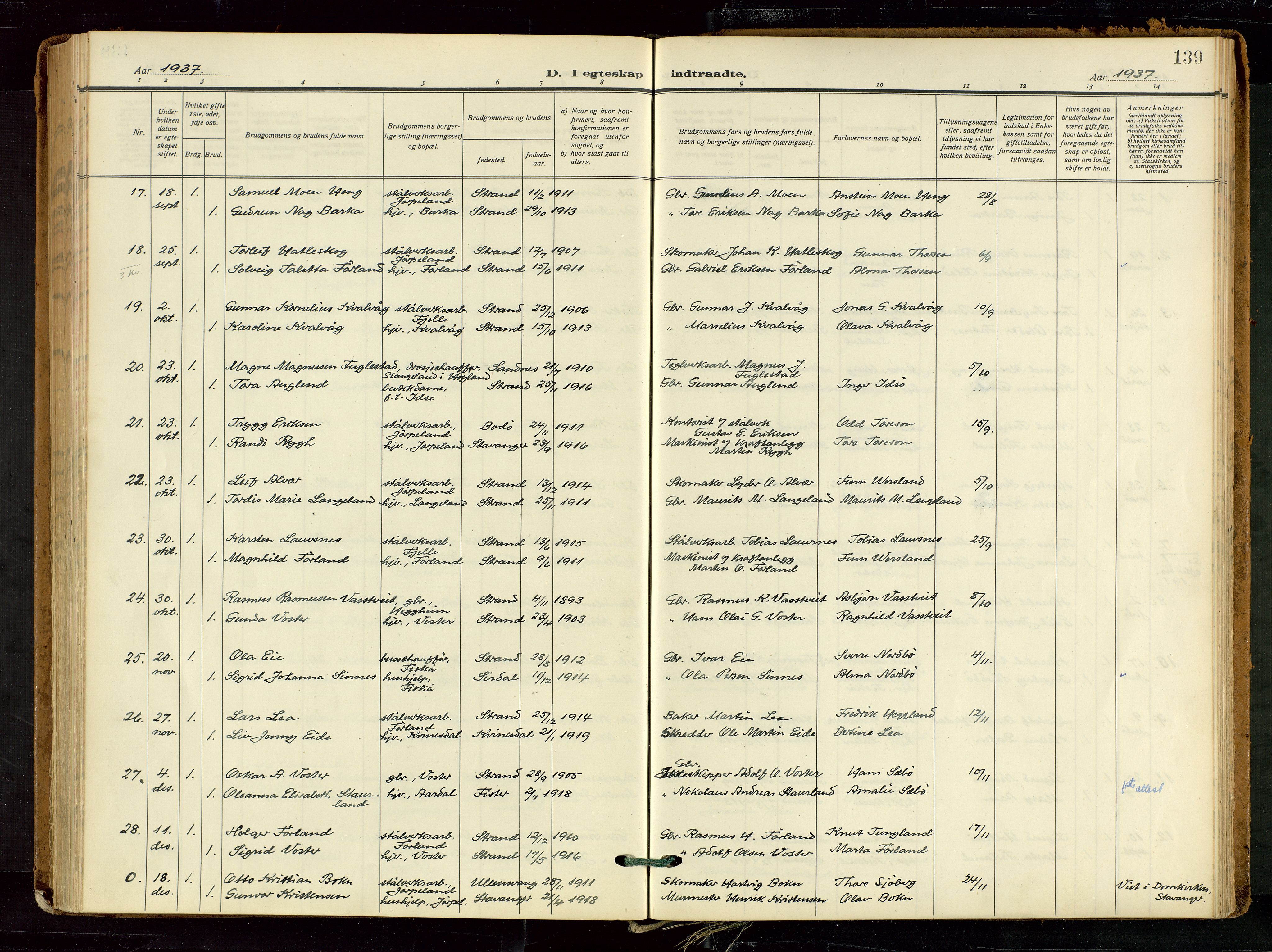 Strand sokneprestkontor, AV/SAST-A-101828/H/Ha/Haa/L0012: Parish register (official) no. A 12, 1927-1946, p. 139