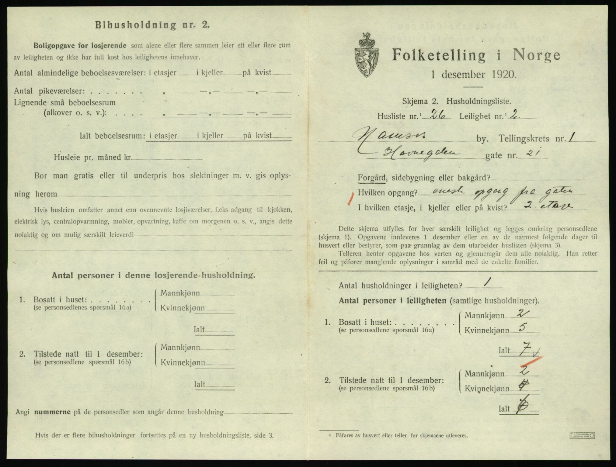 SAT, 1920 census for Namsos, 1920, p. 847