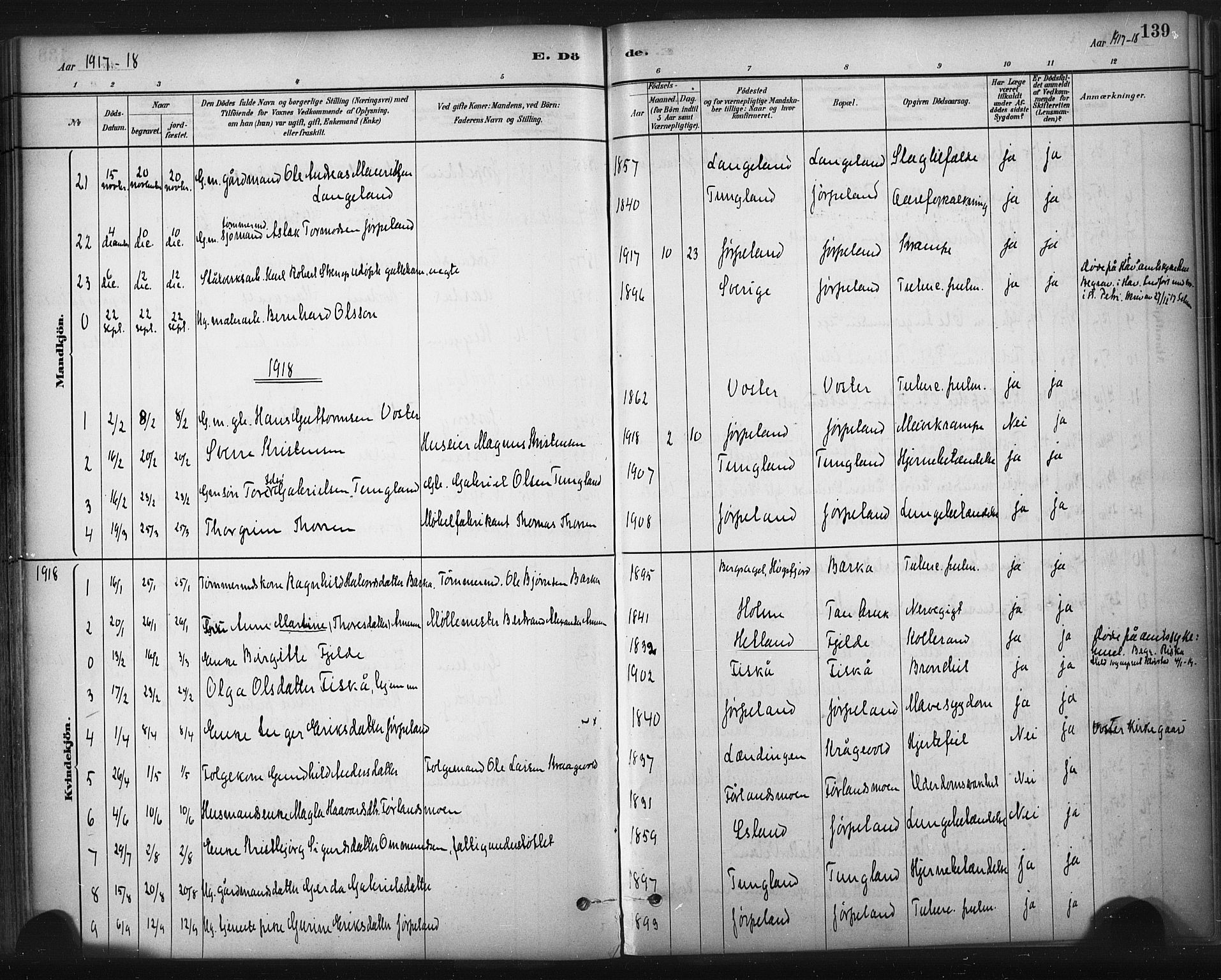 Strand sokneprestkontor, SAST/A-101828/H/Ha/Haa/L0010: Parish register (official) no. A 10, 1882-1929, p. 139