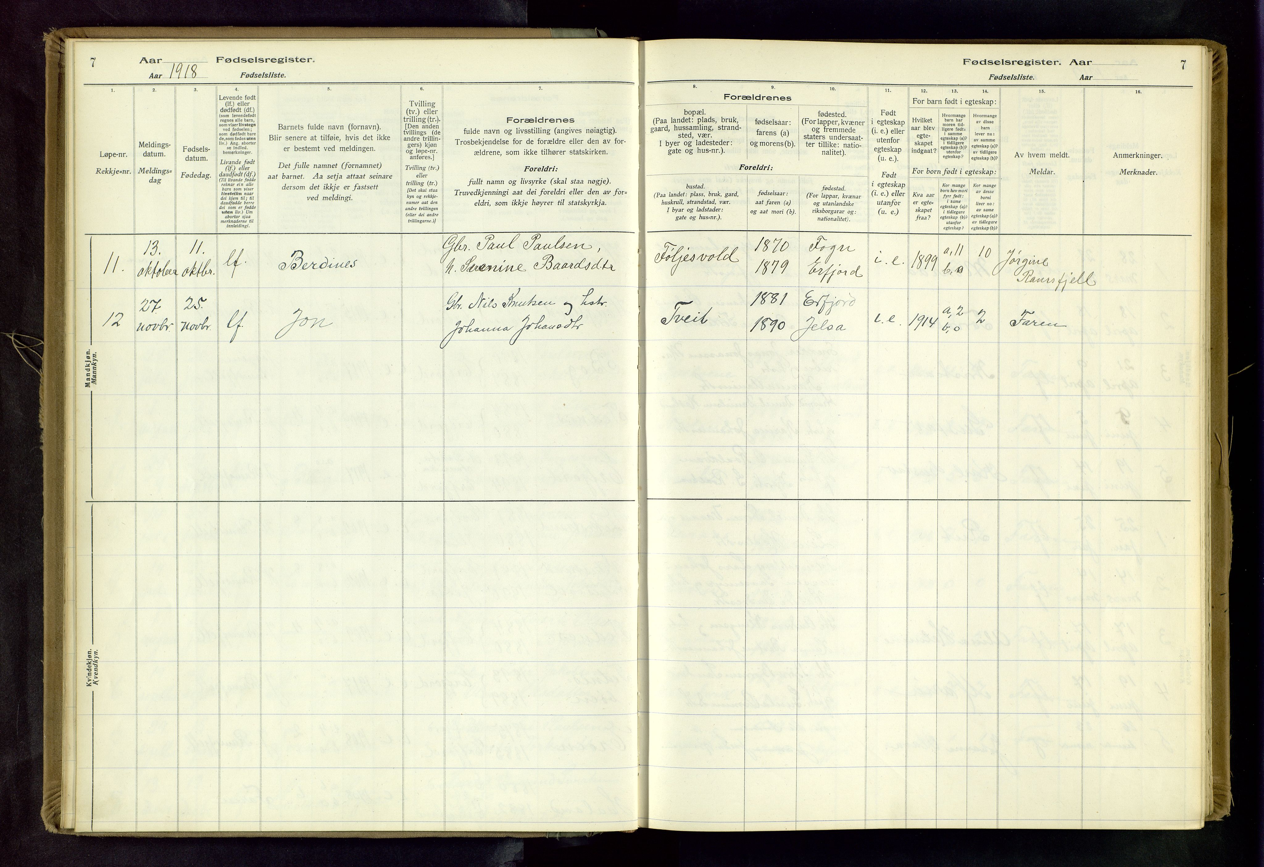 Jelsa sokneprestkontor, AV/SAST-A-101842/02/I: Birth register no. 14, 1916-1982, p. 7