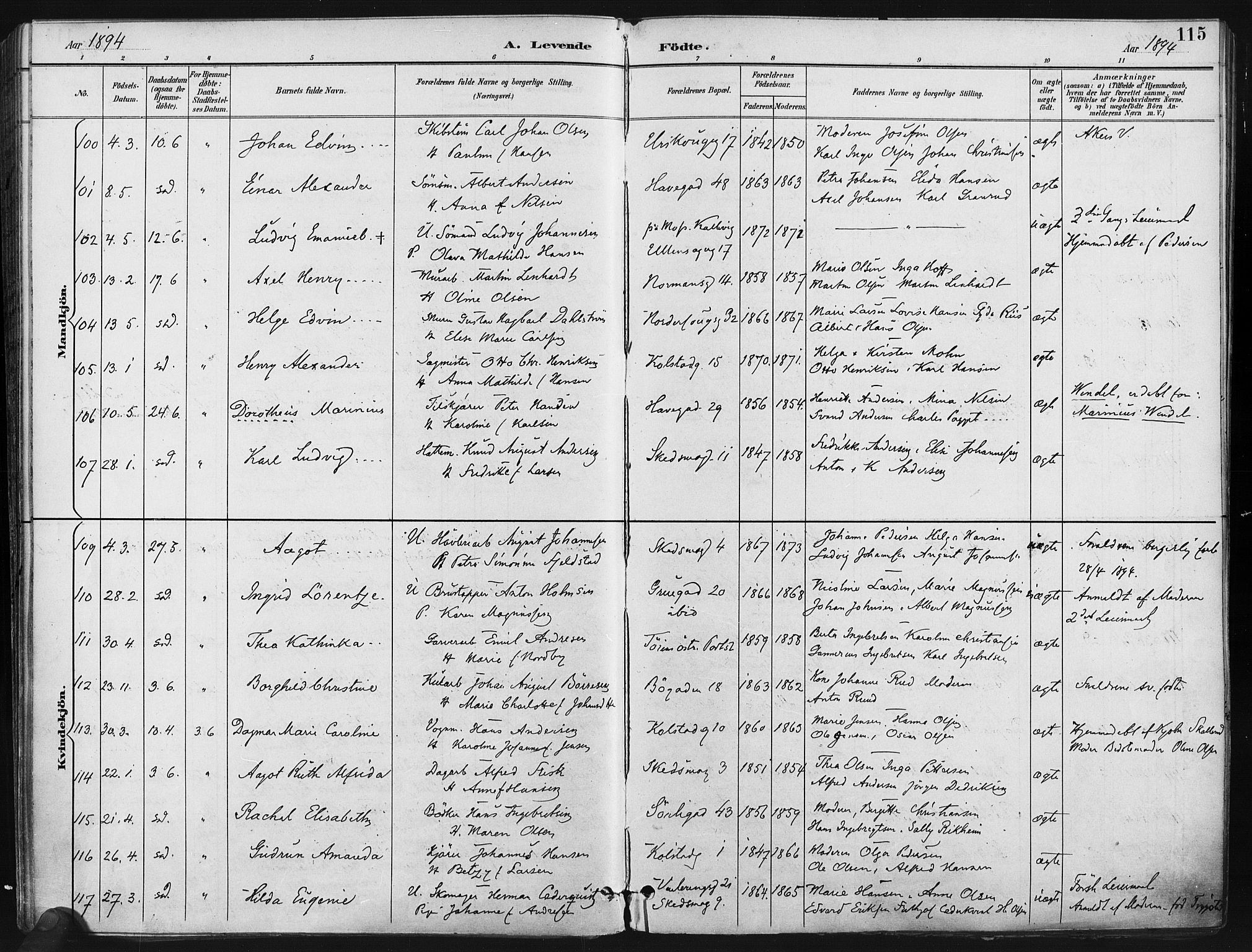Kampen prestekontor Kirkebøker, SAO/A-10853/F/Fa/L0005: Parish register (official) no. I 5, 1890-1902, p. 115