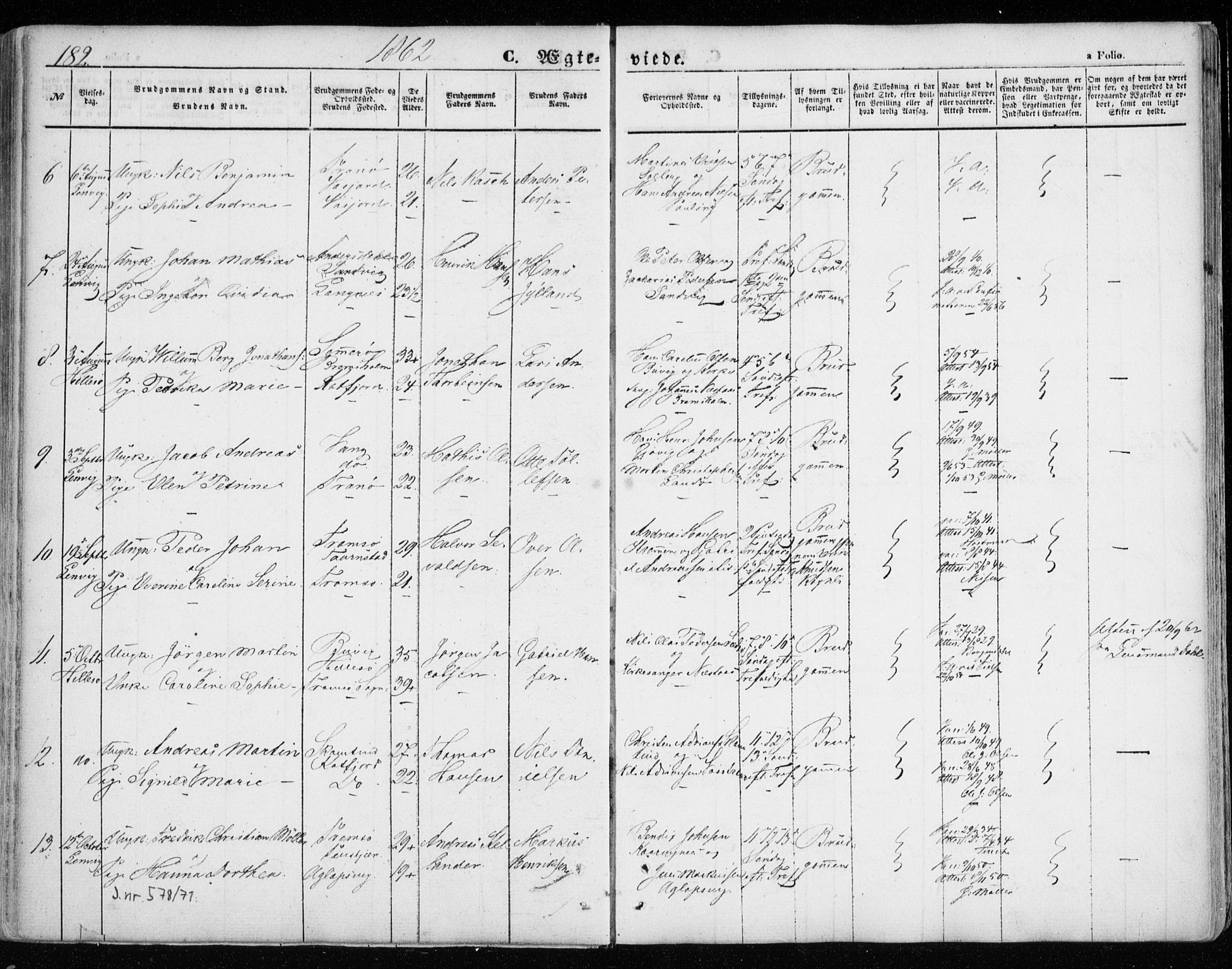 Lenvik sokneprestembete, SATØ/S-1310/H/Ha/Haa/L0007kirke: Parish register (official) no. 7, 1855-1865, p. 182