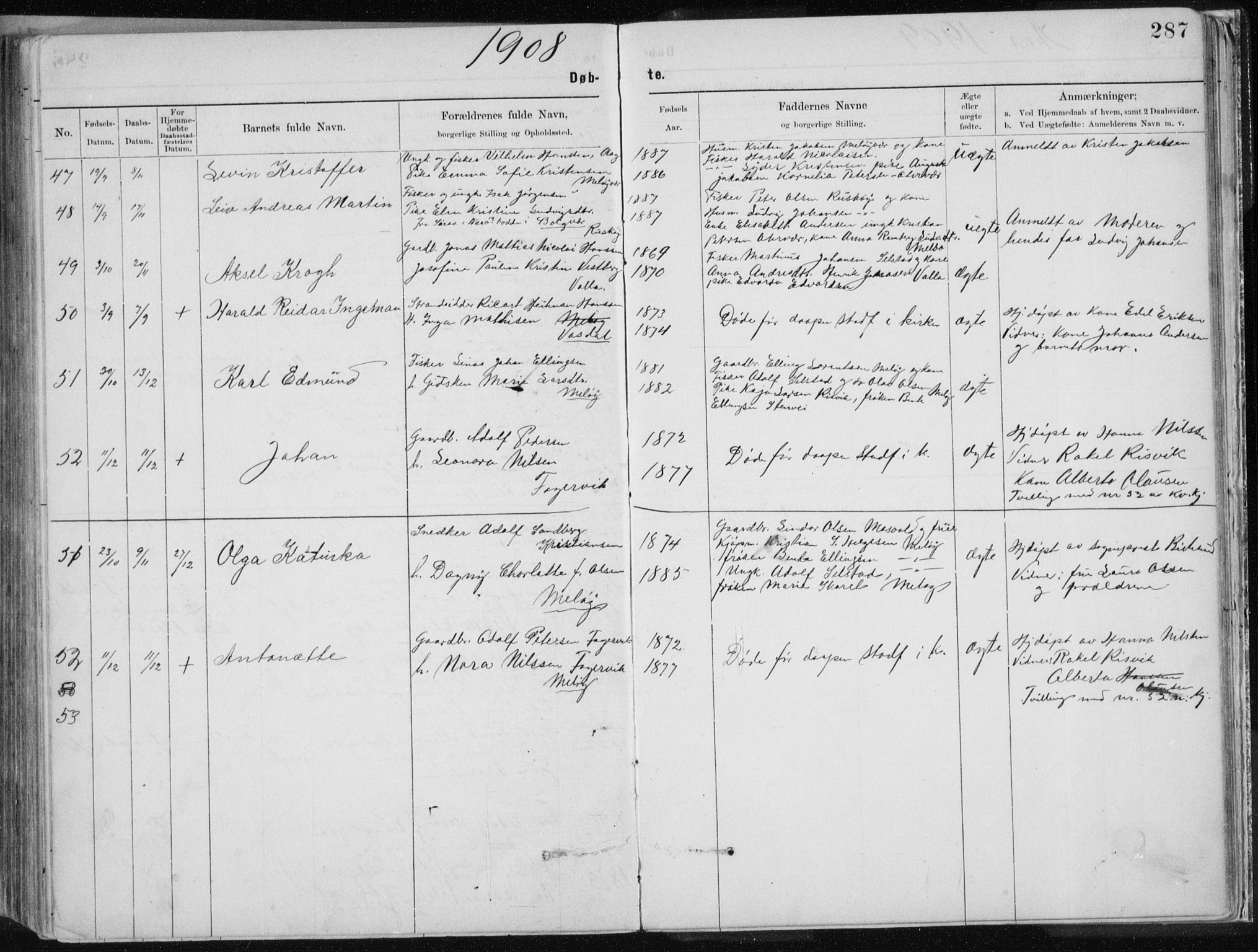 Ministerialprotokoller, klokkerbøker og fødselsregistre - Nordland, SAT/A-1459/843/L0636: Parish register (copy) no. 843C05, 1884-1909, p. 287