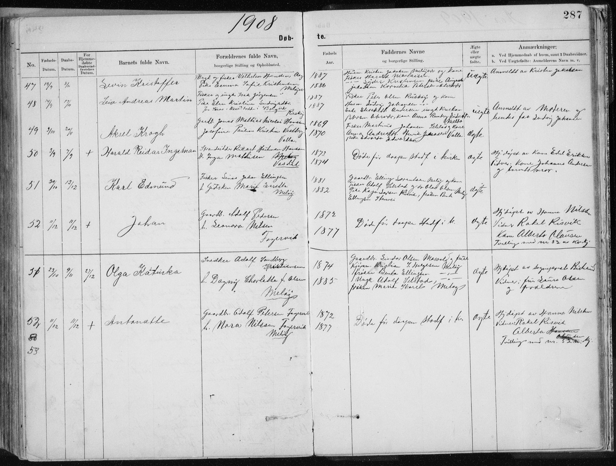 Ministerialprotokoller, klokkerbøker og fødselsregistre - Nordland, AV/SAT-A-1459/843/L0636: Parish register (copy) no. 843C05, 1884-1909, p. 287