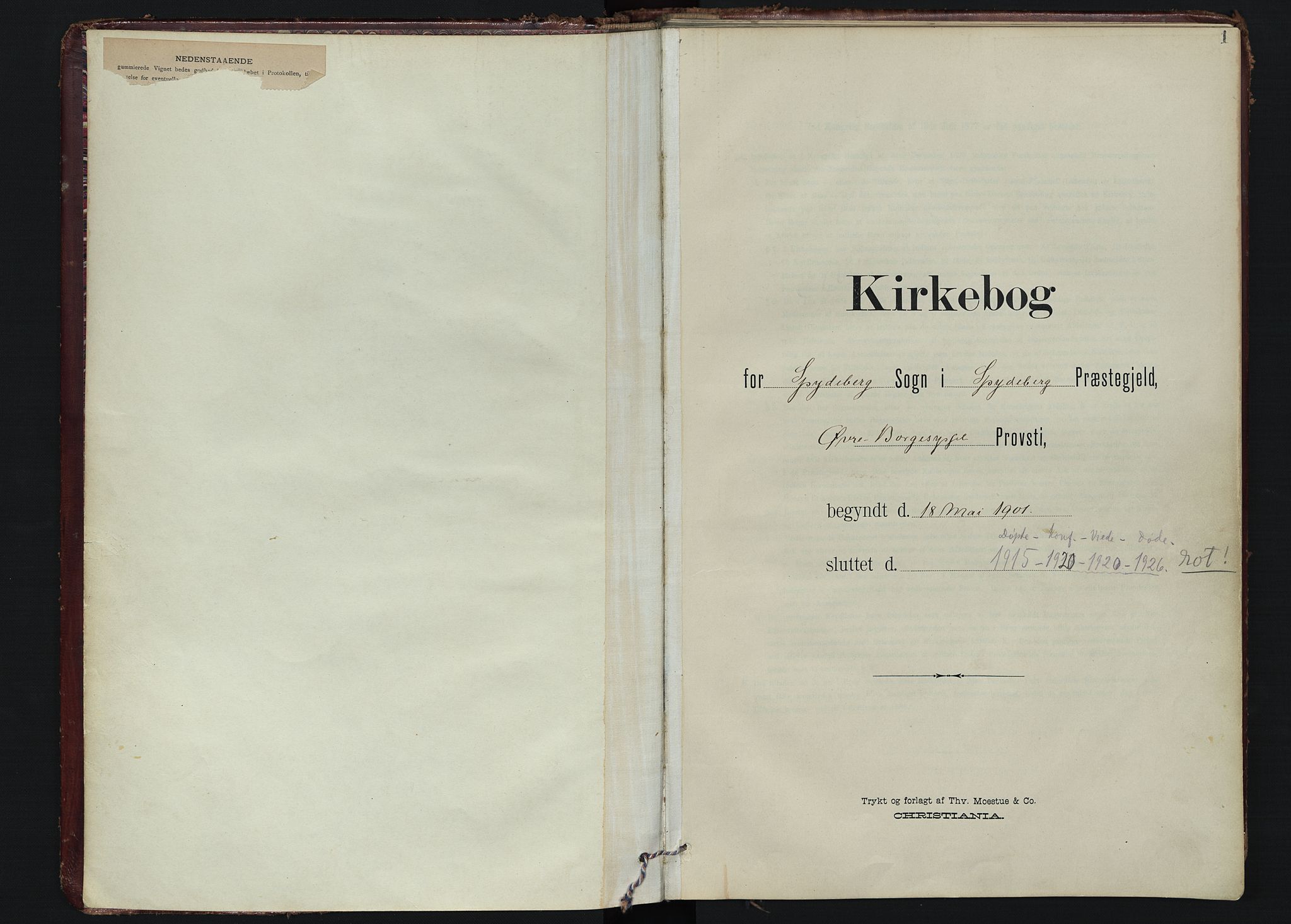 Spydeberg prestekontor Kirkebøker, AV/SAO-A-10924/F/Fa/L0009: Parish register (official) no. I 9, 1900-1926, p. 1