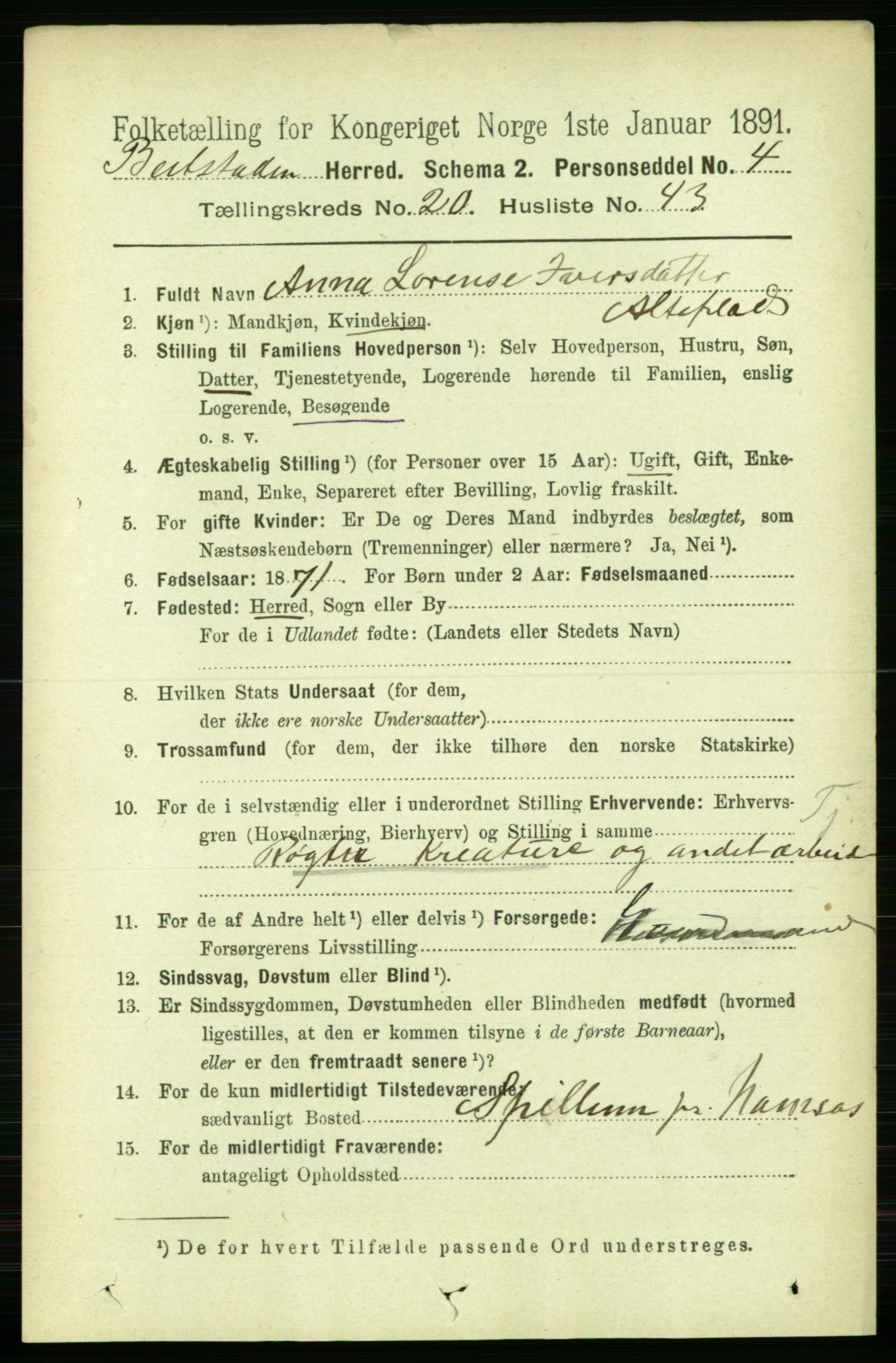 RA, 1891 census for 1727 Beitstad, 1891, p. 5376