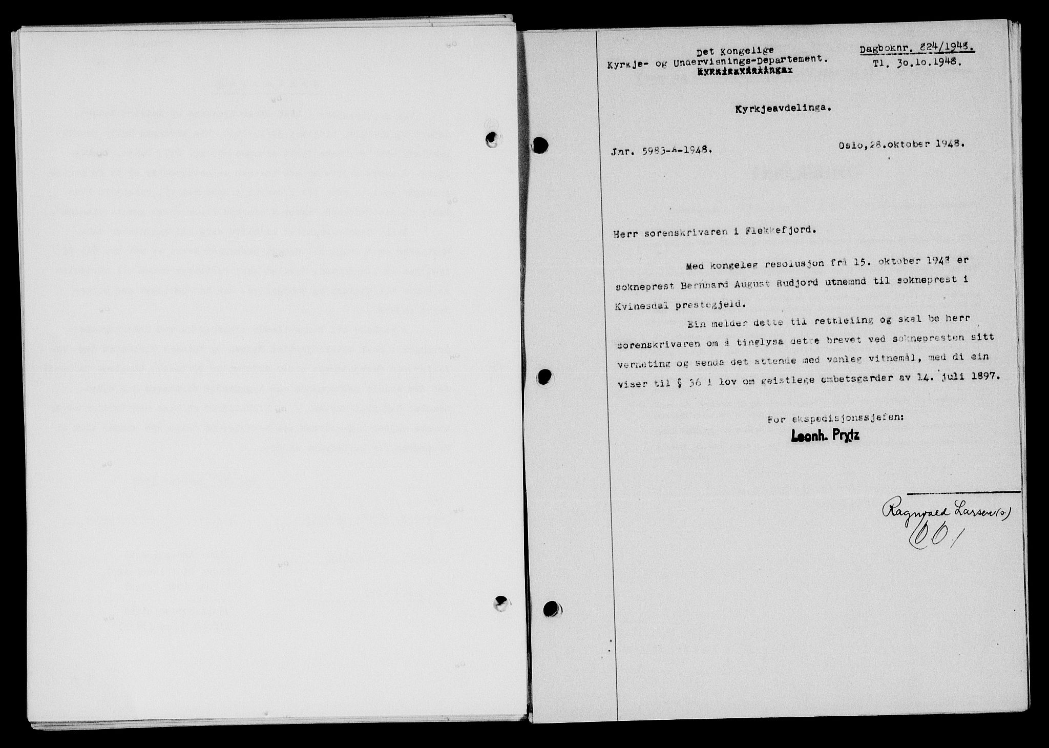 Flekkefjord sorenskriveri, SAK/1221-0001/G/Gb/Gba/L0064: Mortgage book no. A-12, 1948-1949, Diary no: : 824/1948