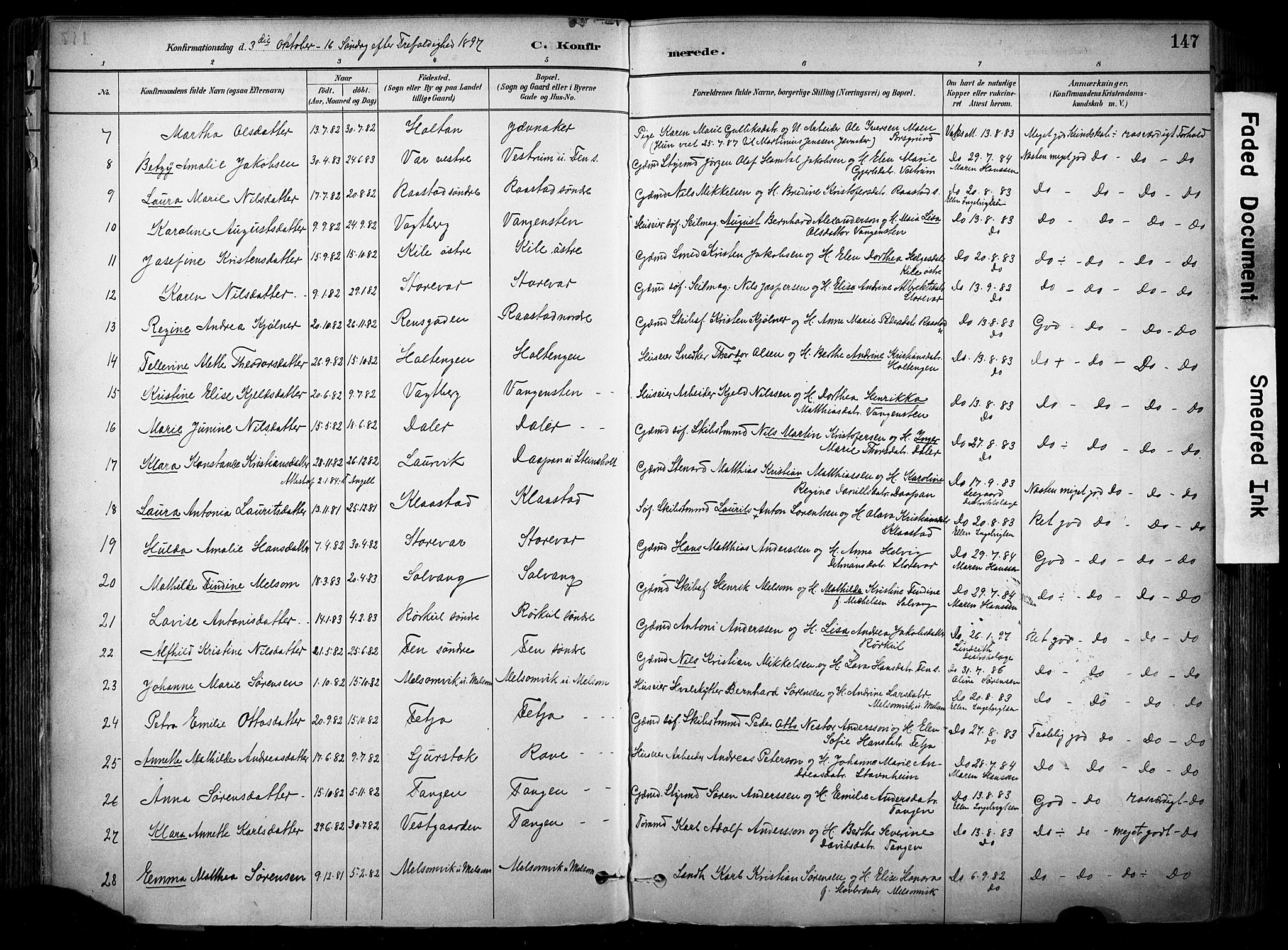 Stokke kirkebøker, SAKO/A-320/F/Fa/L0010: Parish register (official) no. I 10, 1884-1903, p. 147