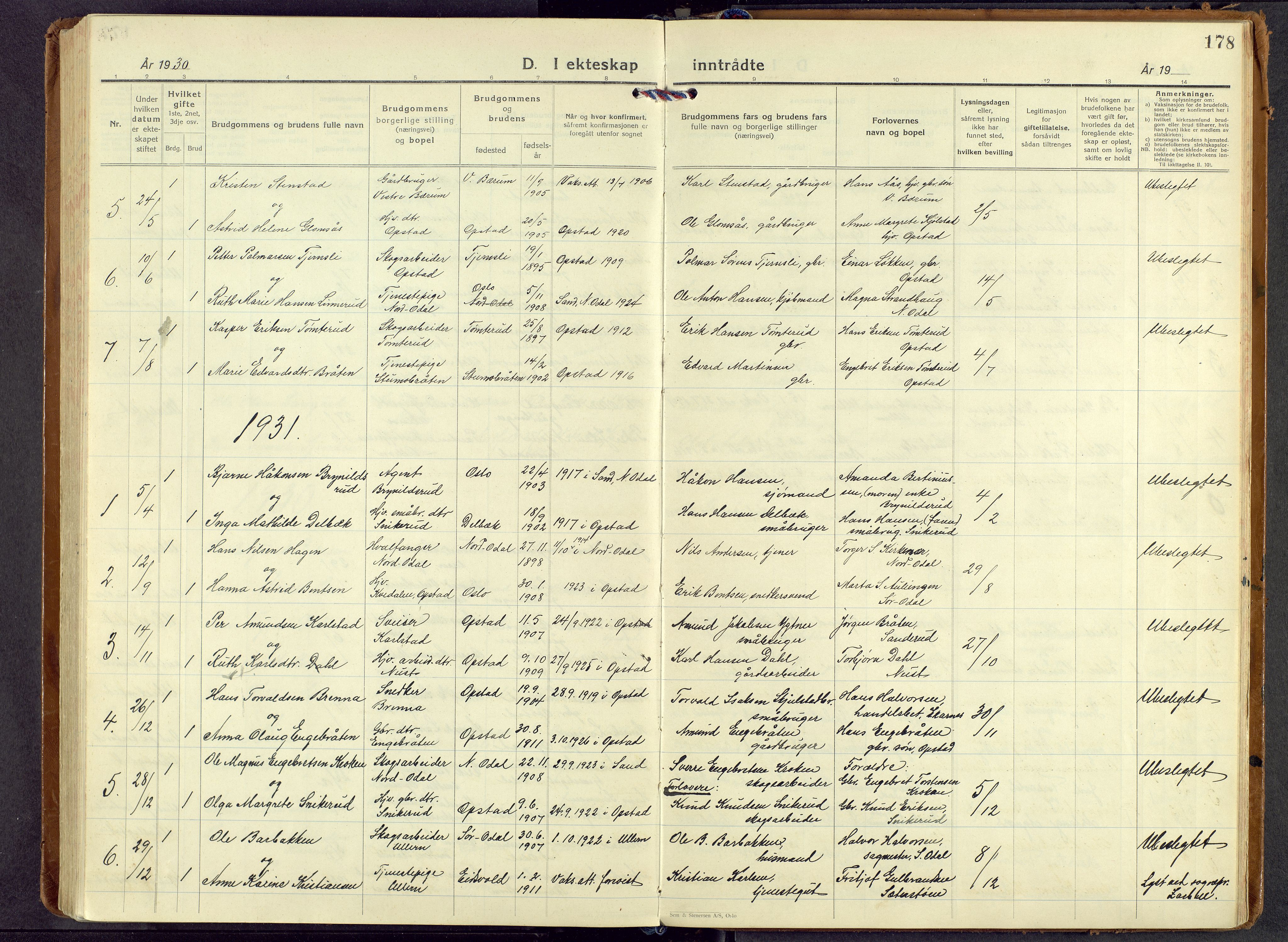 Sør-Odal prestekontor, AV/SAH-PREST-030/H/Ha/Haa/L0017: Parish register (official) no. 17, 1927-1980, p. 178