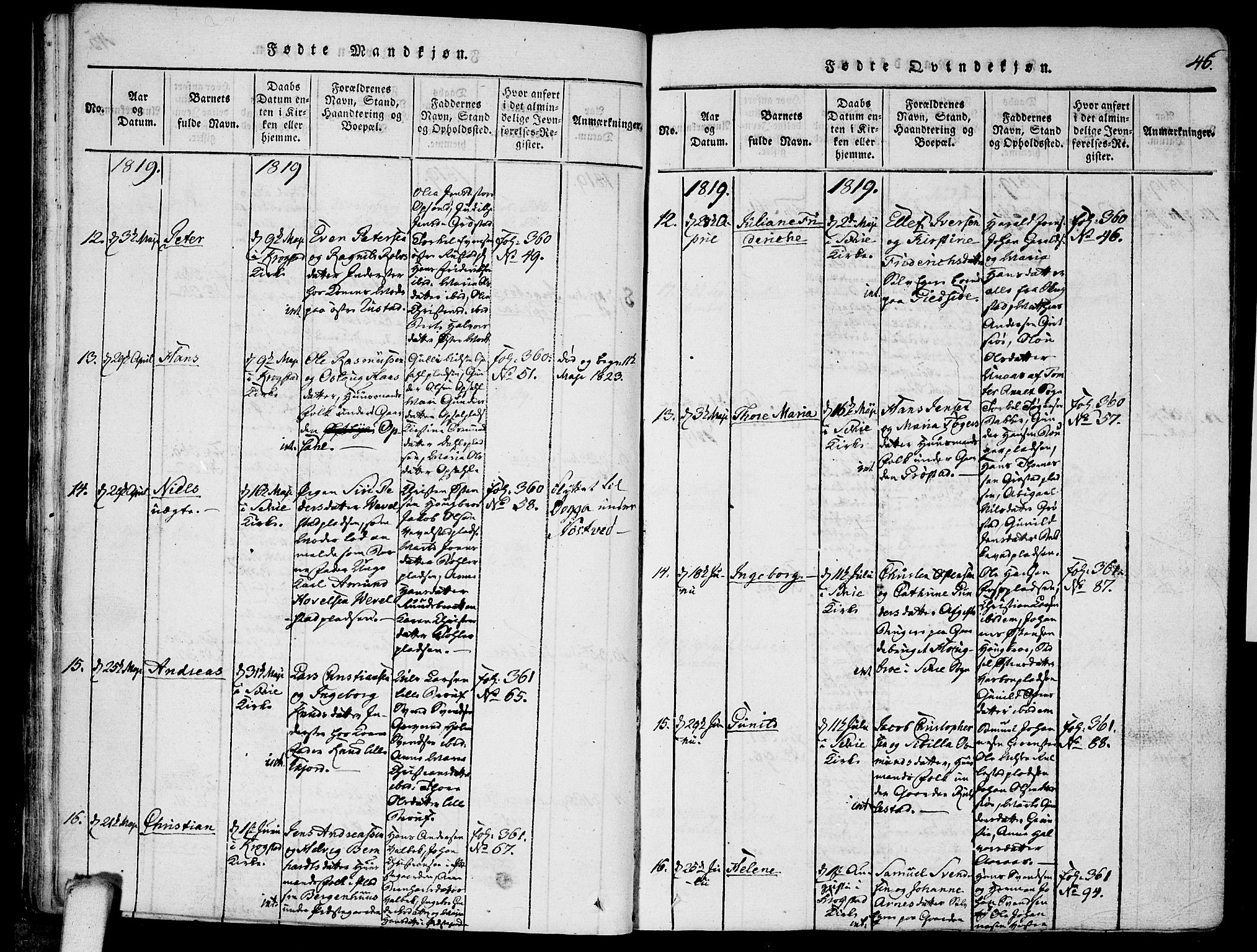 Kråkstad prestekontor Kirkebøker, AV/SAO-A-10125a/F/Fa/L0003: Parish register (official) no. I 3, 1813-1824, p. 46