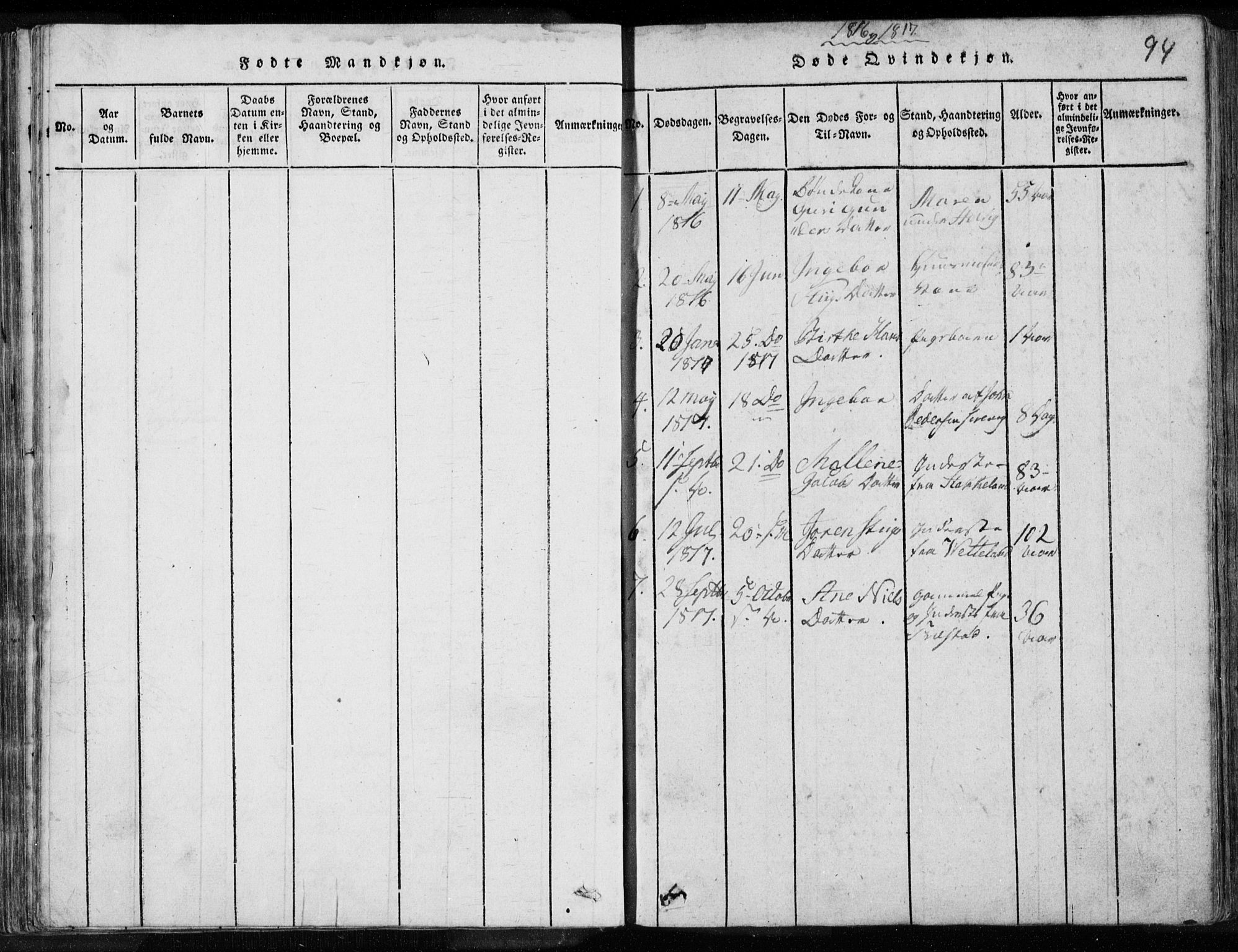 Eigersund sokneprestkontor, SAST/A-101807/S08/L0008: Parish register (official) no. A 8, 1816-1847, p. 94