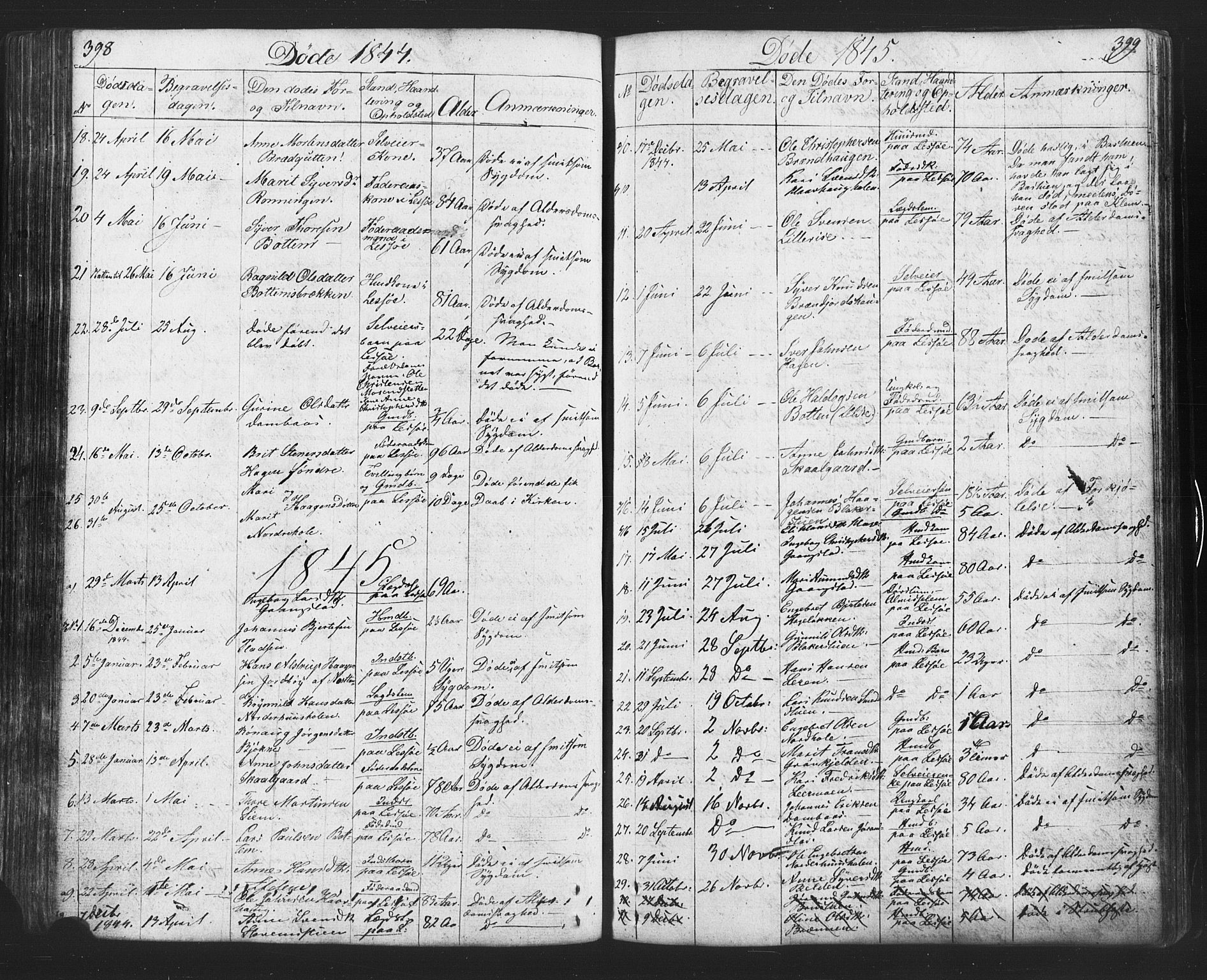 Lesja prestekontor, AV/SAH-PREST-068/H/Ha/Hab/L0002: Parish register (copy) no. 2, 1832-1850, p. 398-399