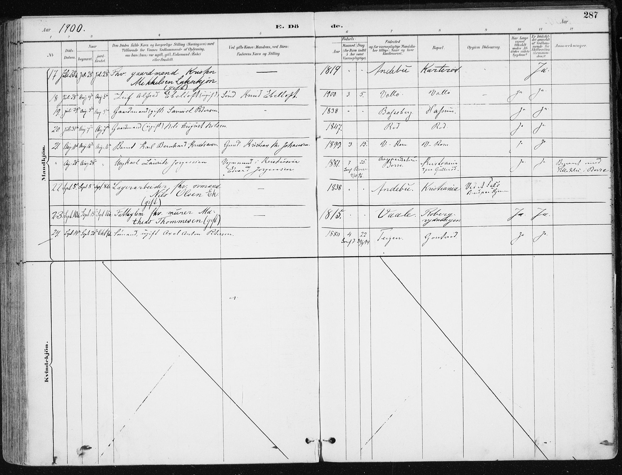 Sem kirkebøker, AV/SAKO-A-5/F/Fb/L0005: Parish register (official) no. II 5, 1892-1904, p. 287