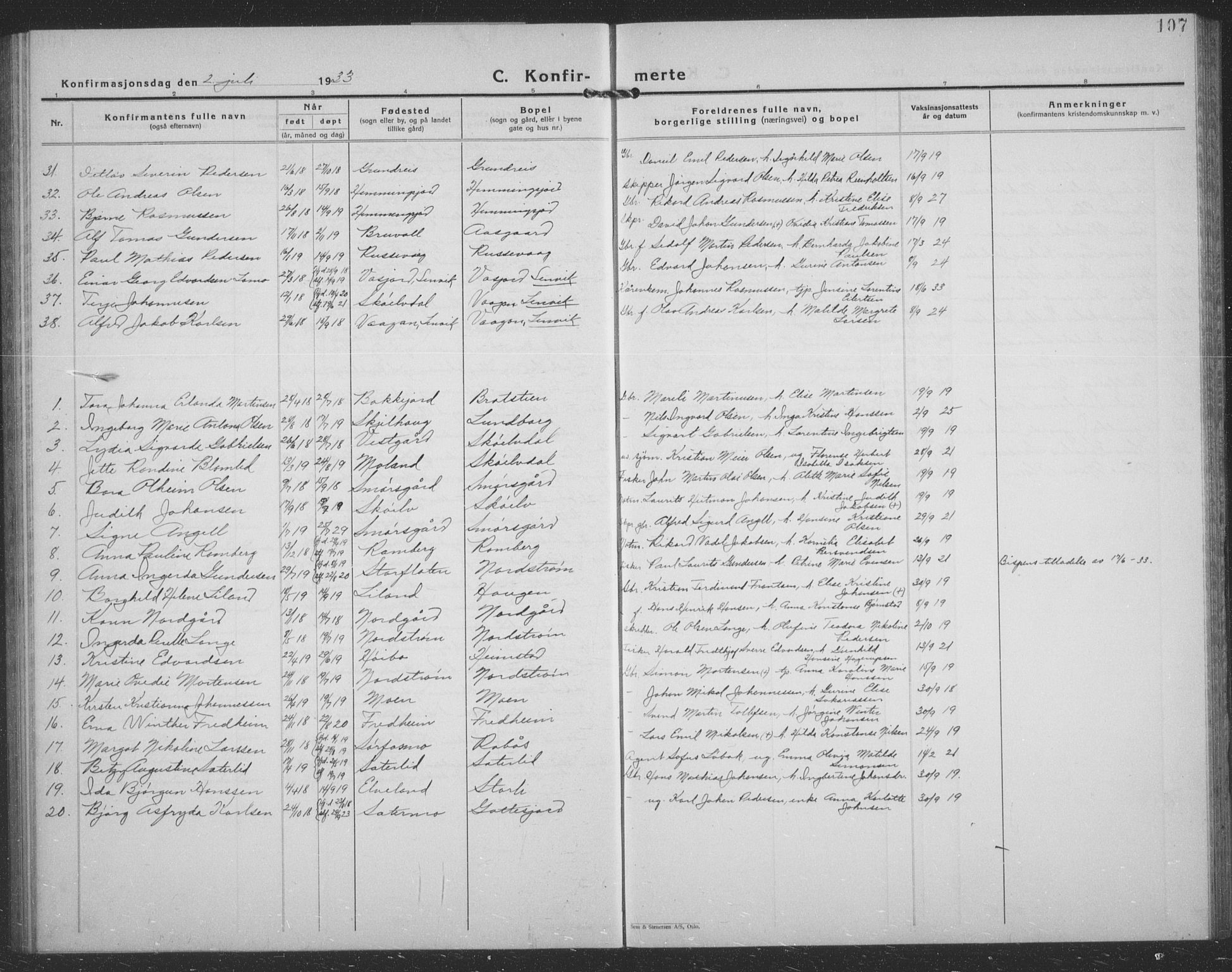 Tranøy sokneprestkontor, AV/SATØ-S-1313/I/Ia/Iab/L0024klokker: Parish register (copy) no. 24, 1929-1943, p. 107