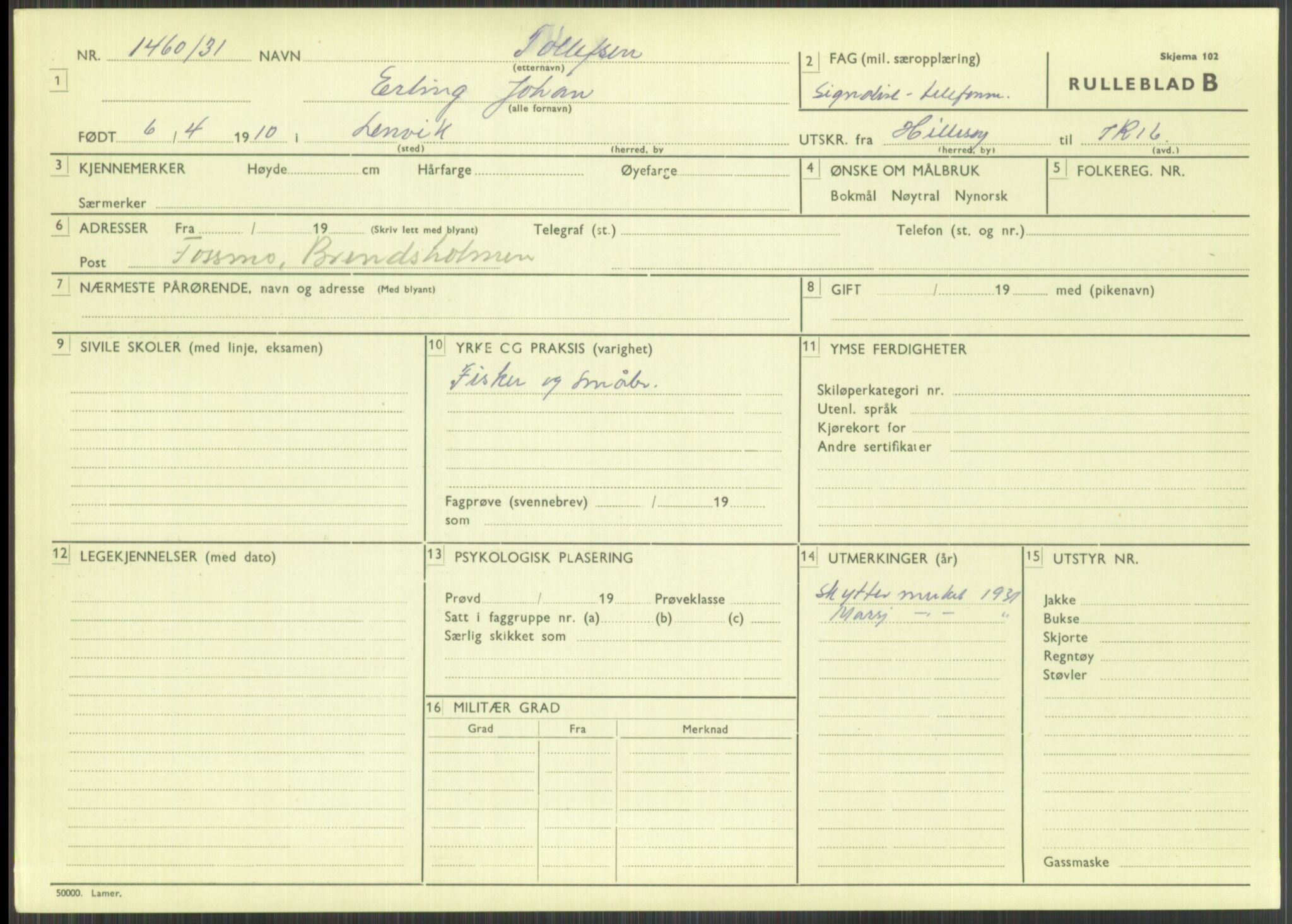 Forsvaret, Troms infanteriregiment nr. 16, AV/RA-RAFA-3146/P/Pa/L0015: Rulleblad for regimentets menige mannskaper, årsklasse 1931, 1931, p. 1157