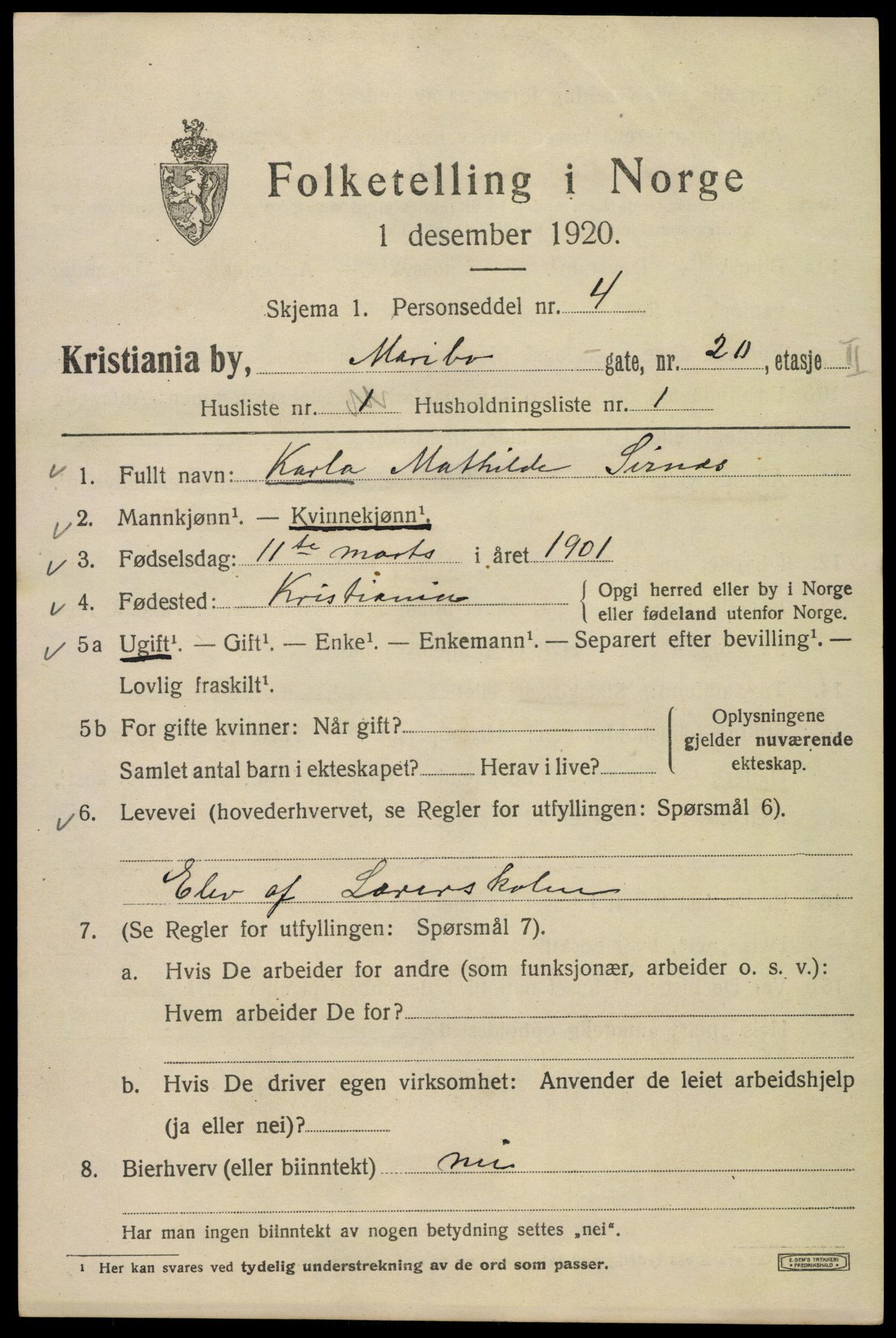 SAO, 1920 census for Kristiania, 1920, p. 376379