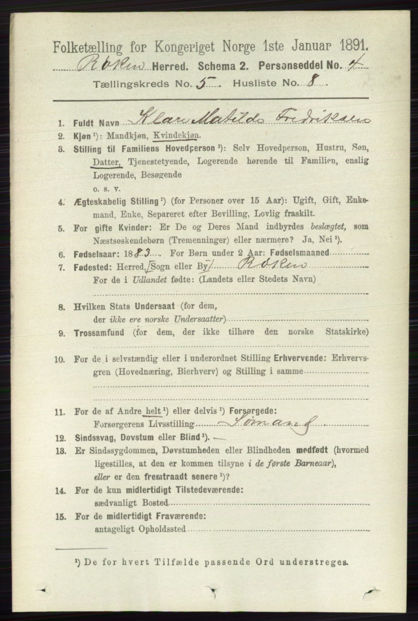 RA, 1891 census for 0627 Røyken, 1891, p. 2923