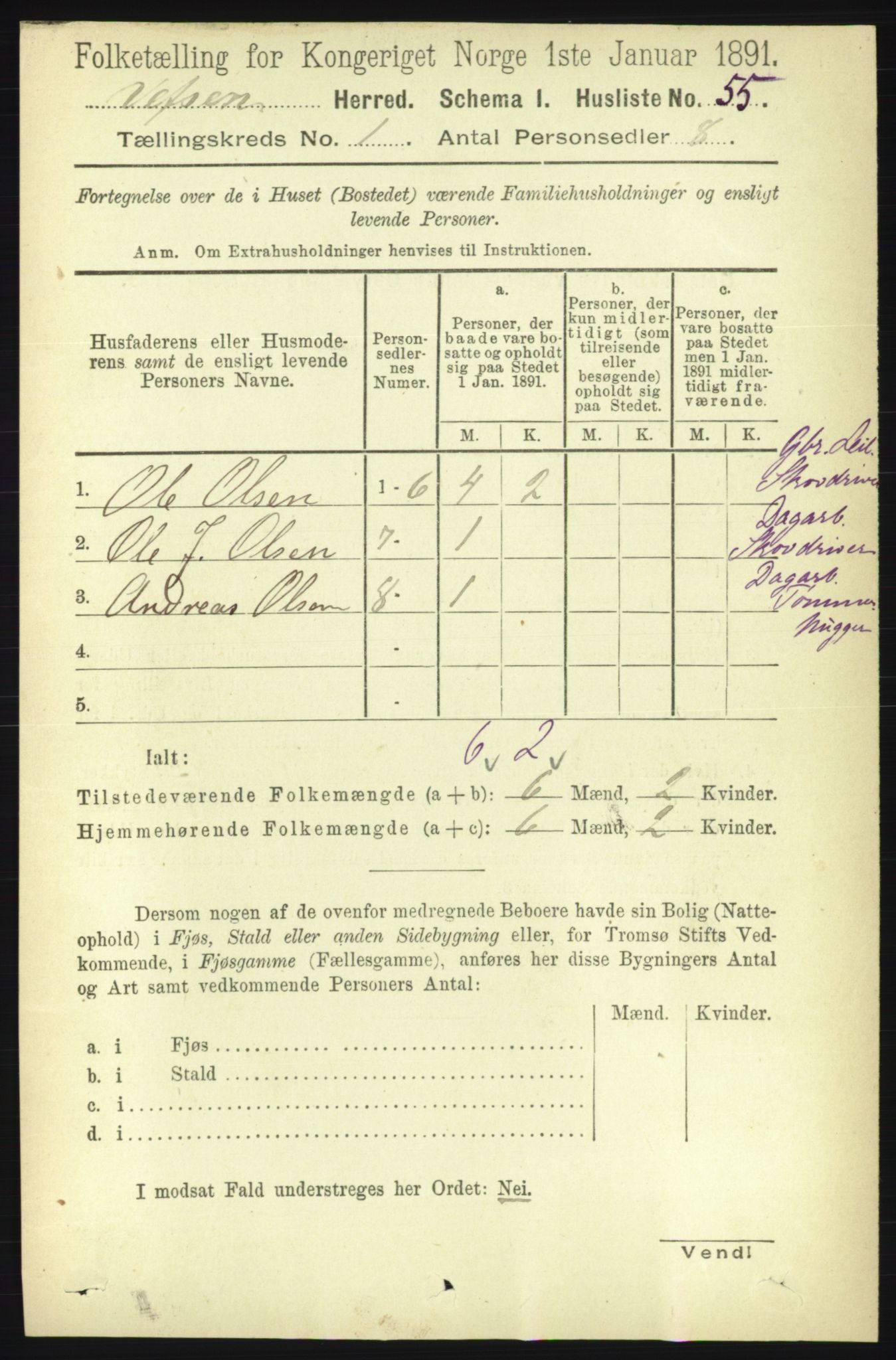 RA, 1891 census for 1824 Vefsn, 1891, p. 87