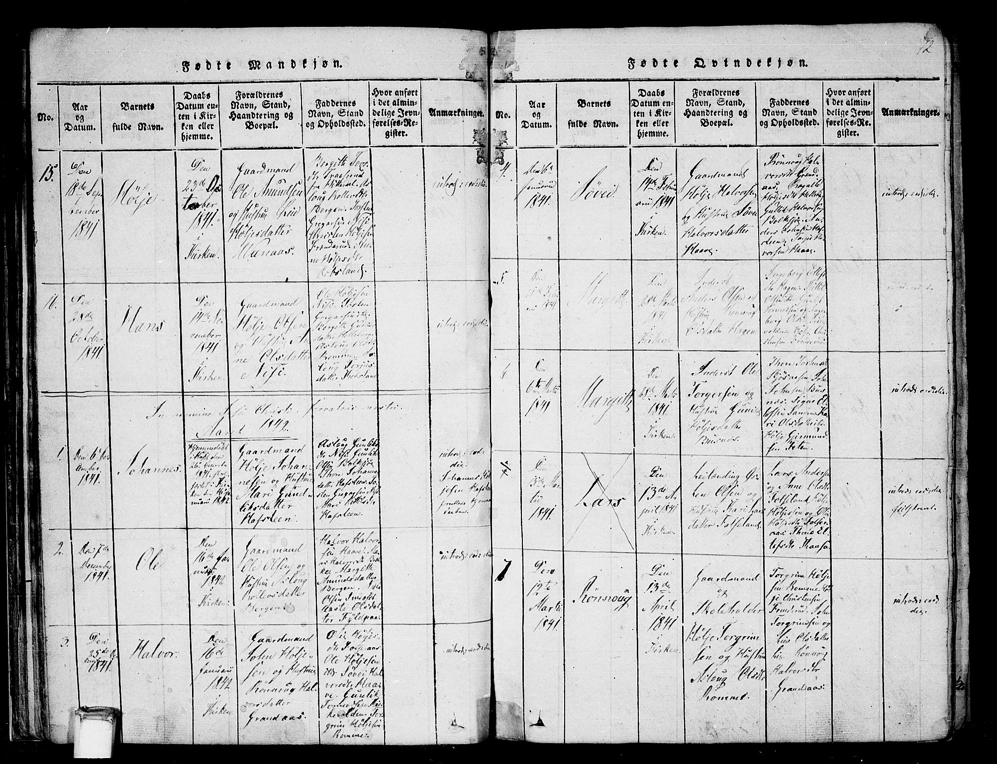 Gransherad kirkebøker, SAKO/A-267/F/Fa/L0001: Parish register (official) no. I 1, 1815-1843, p. 72