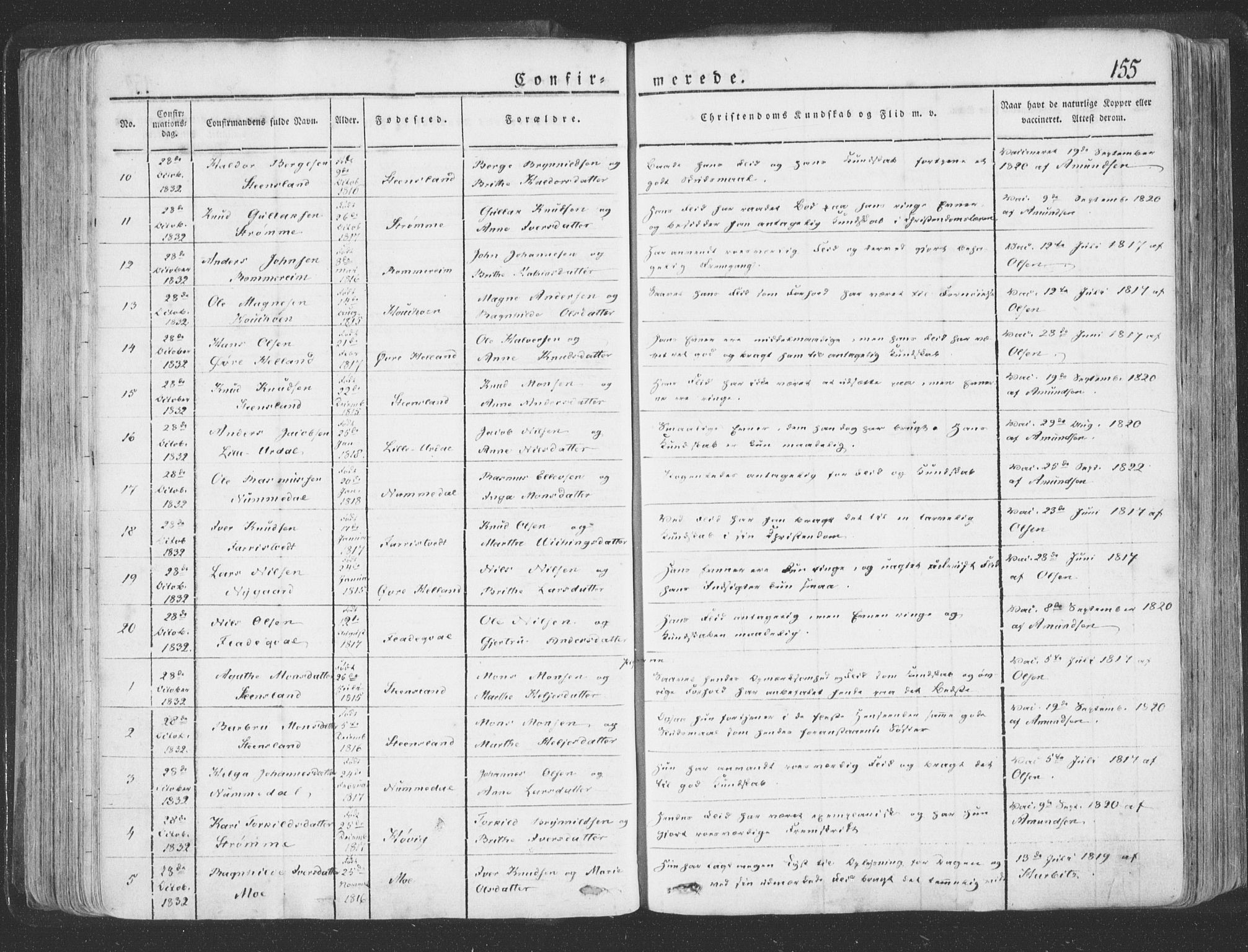 Hosanger sokneprestembete, AV/SAB-A-75801/H/Haa: Parish register (official) no. A 6, 1824-1835, p. 155