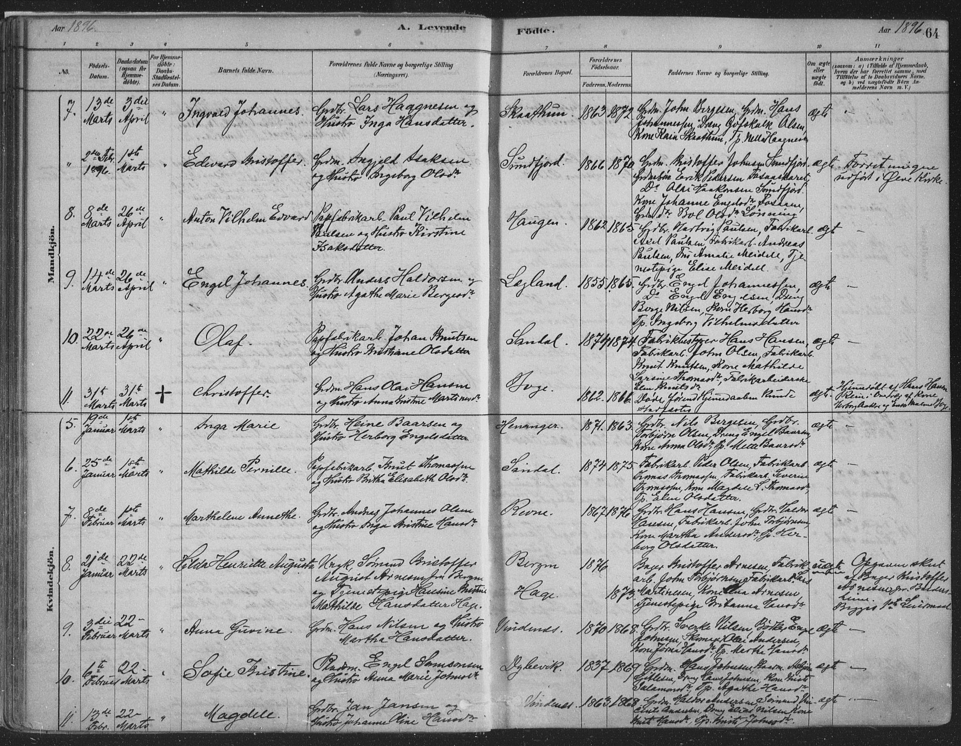 Fusa sokneprestembete, SAB/A-75401/H/Haa: Parish register (official) no. D 1, 1880-1938, p. 64