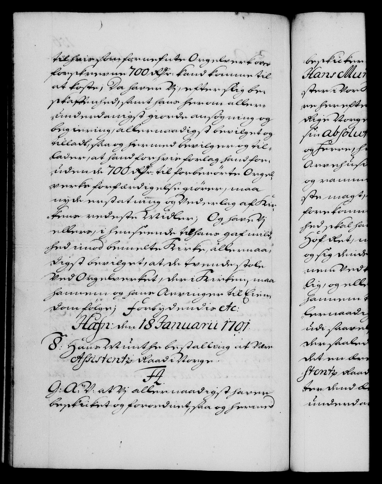 Danske Kanselli 1572-1799, AV/RA-EA-3023/F/Fc/Fca/Fcaa/L0018: Norske registre, 1699-1703, p. 156b