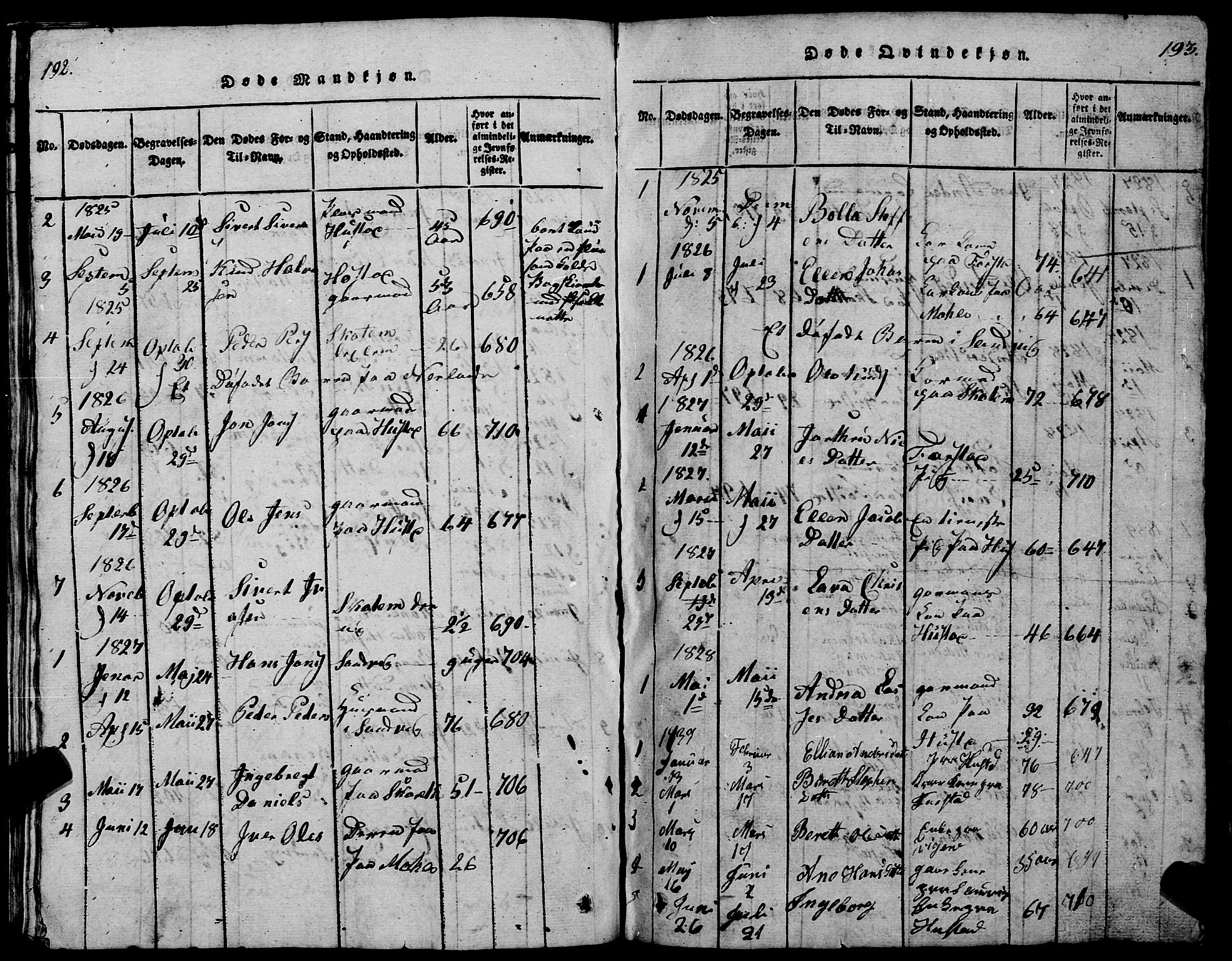 Ministerialprotokoller, klokkerbøker og fødselsregistre - Møre og Romsdal, SAT/A-1454/567/L0781: Parish register (copy) no. 567C01, 1818-1845, p. 192-193