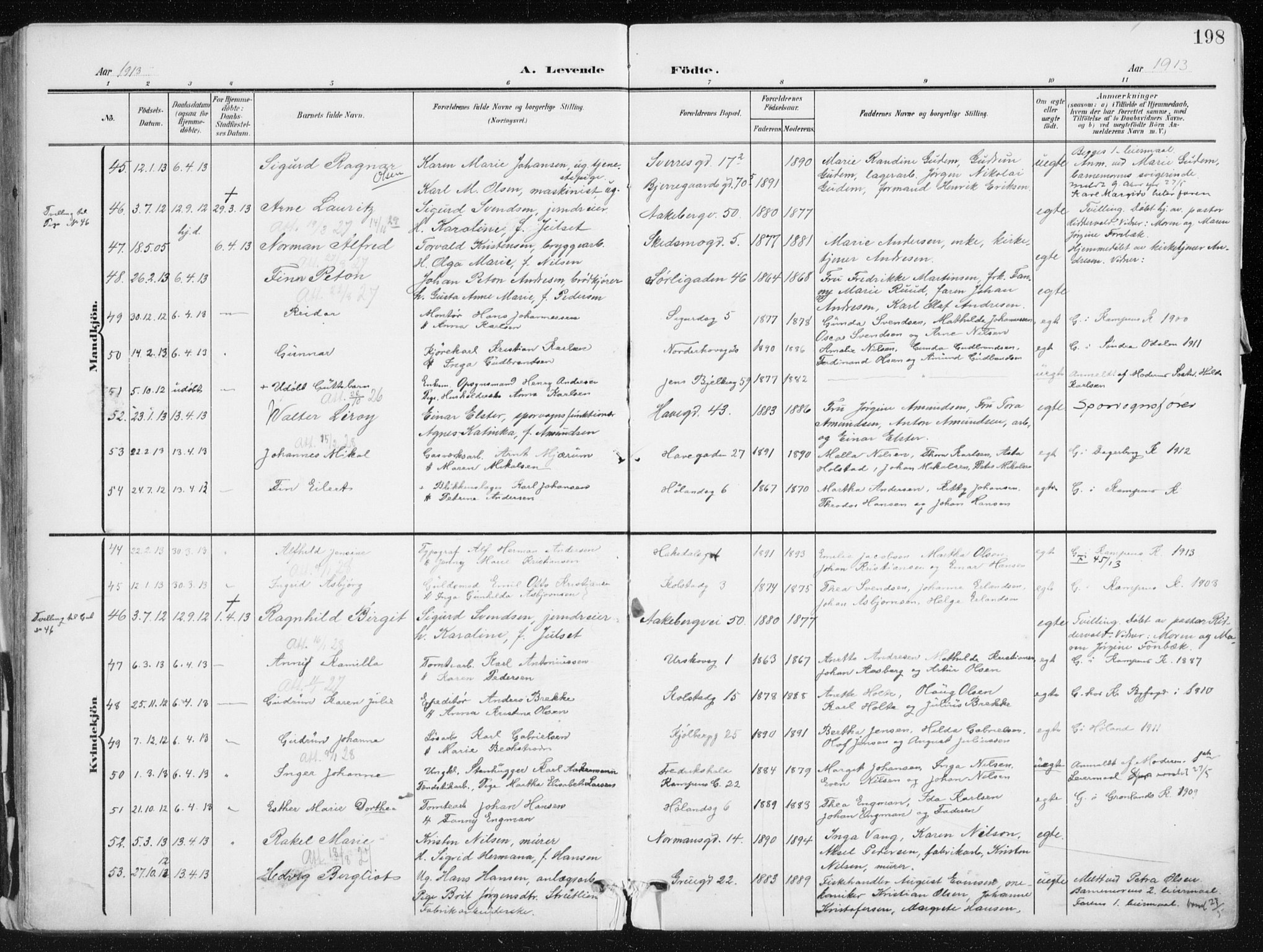 Kampen prestekontor Kirkebøker, AV/SAO-A-10853/F/Fa/L0010: Parish register (official) no. I 10, 1905-1917, p. 198