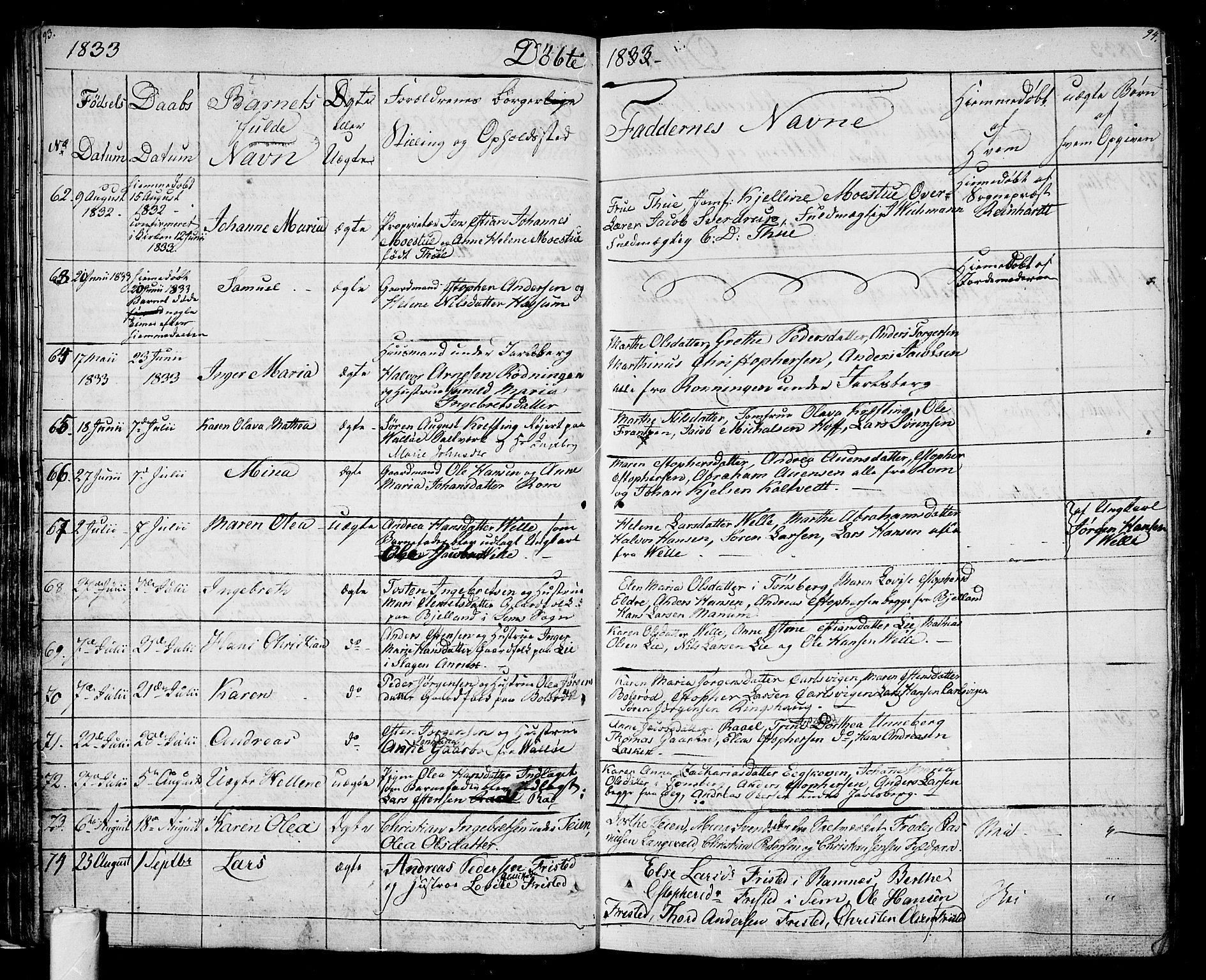 Sem kirkebøker, AV/SAKO-A-5/F/Fa/L0005: Parish register (official) no. I 5, 1825-1842, p. 93-94