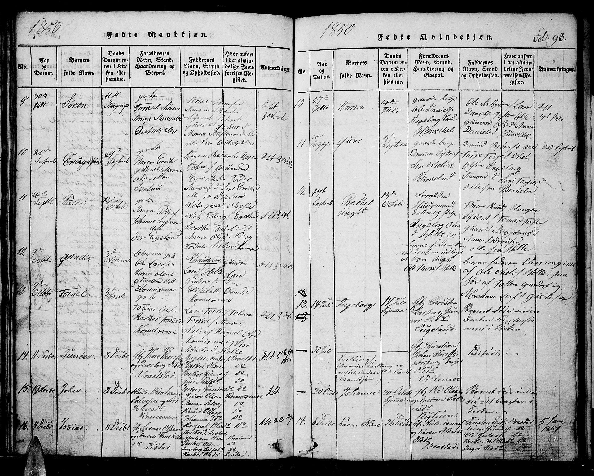 Nord-Audnedal sokneprestkontor, AV/SAK-1111-0032/F/Fb/Fba/L0001: Parish register (copy) no. B 1, 1815-1856, p. 93