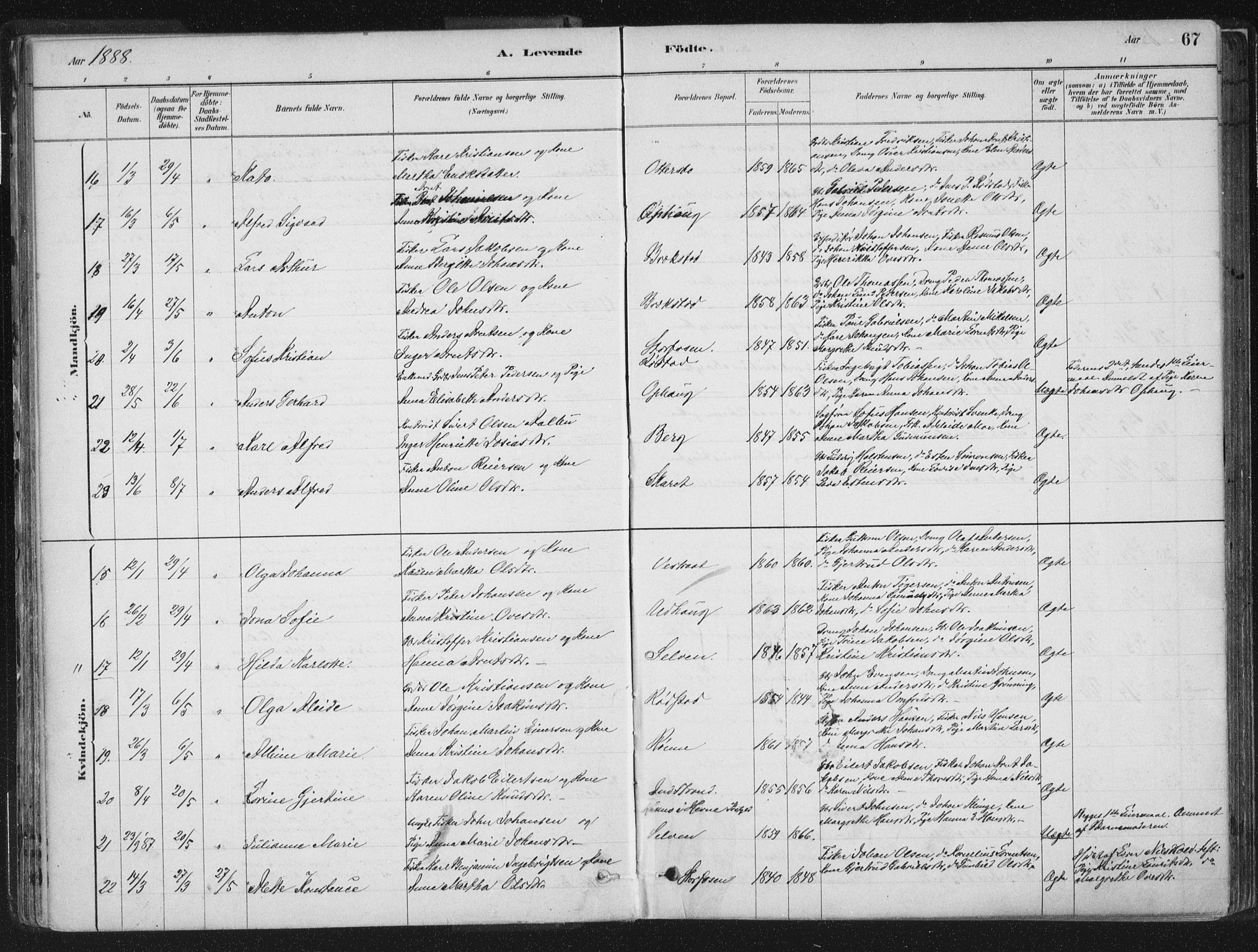 Ministerialprotokoller, klokkerbøker og fødselsregistre - Sør-Trøndelag, AV/SAT-A-1456/659/L0739: Parish register (official) no. 659A09, 1879-1893, p. 67