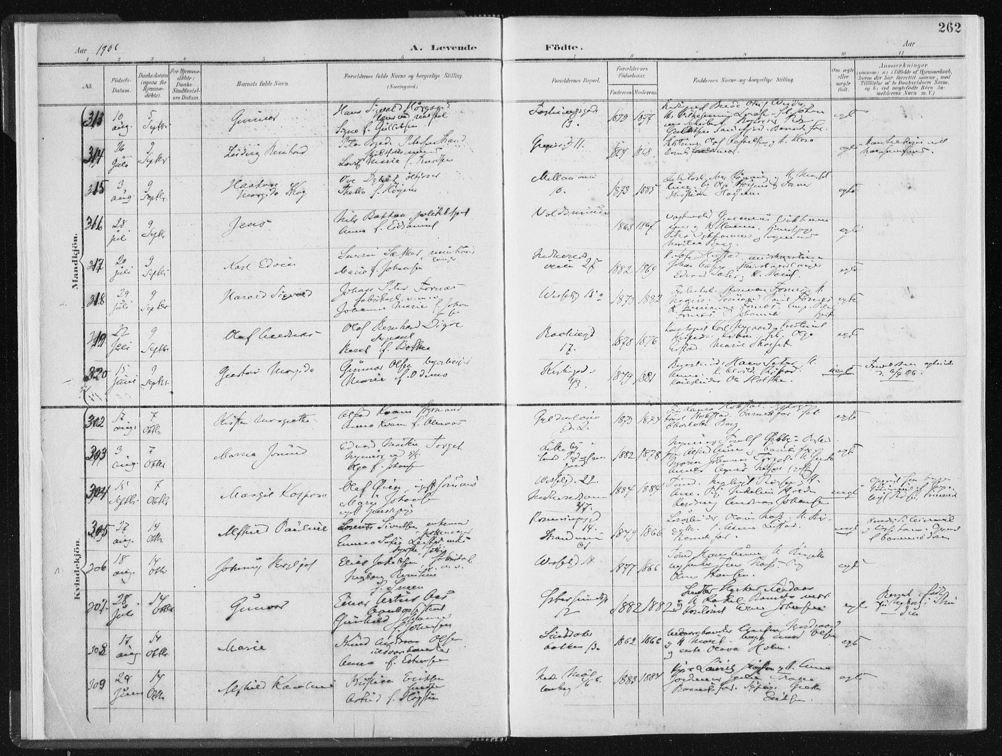 Ministerialprotokoller, klokkerbøker og fødselsregistre - Sør-Trøndelag, SAT/A-1456/604/L0200: Parish register (official) no. 604A20II, 1901-1908, p. 262