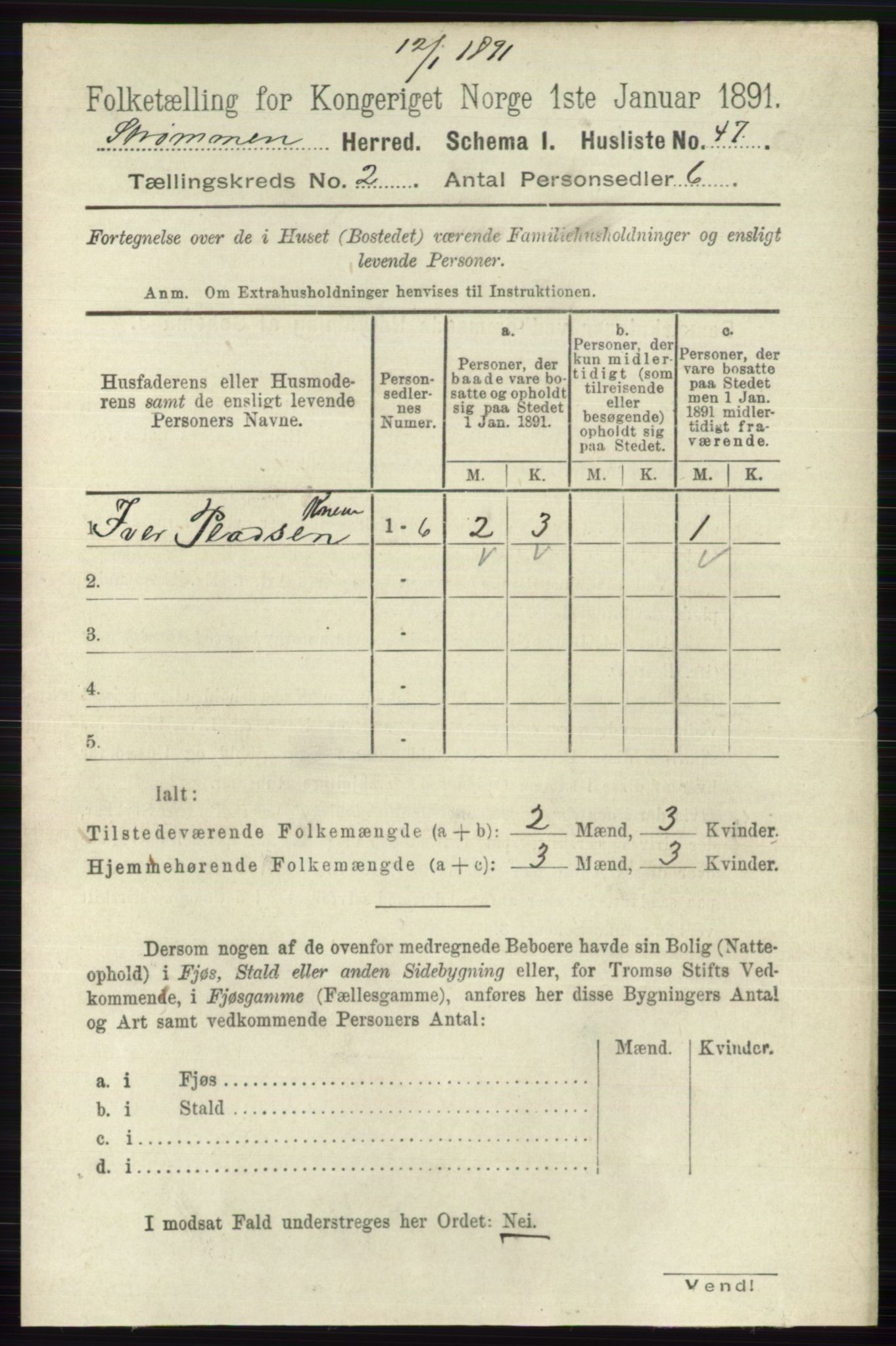 RA, 1891 census for 0711 Strømm, 1891, p. 693