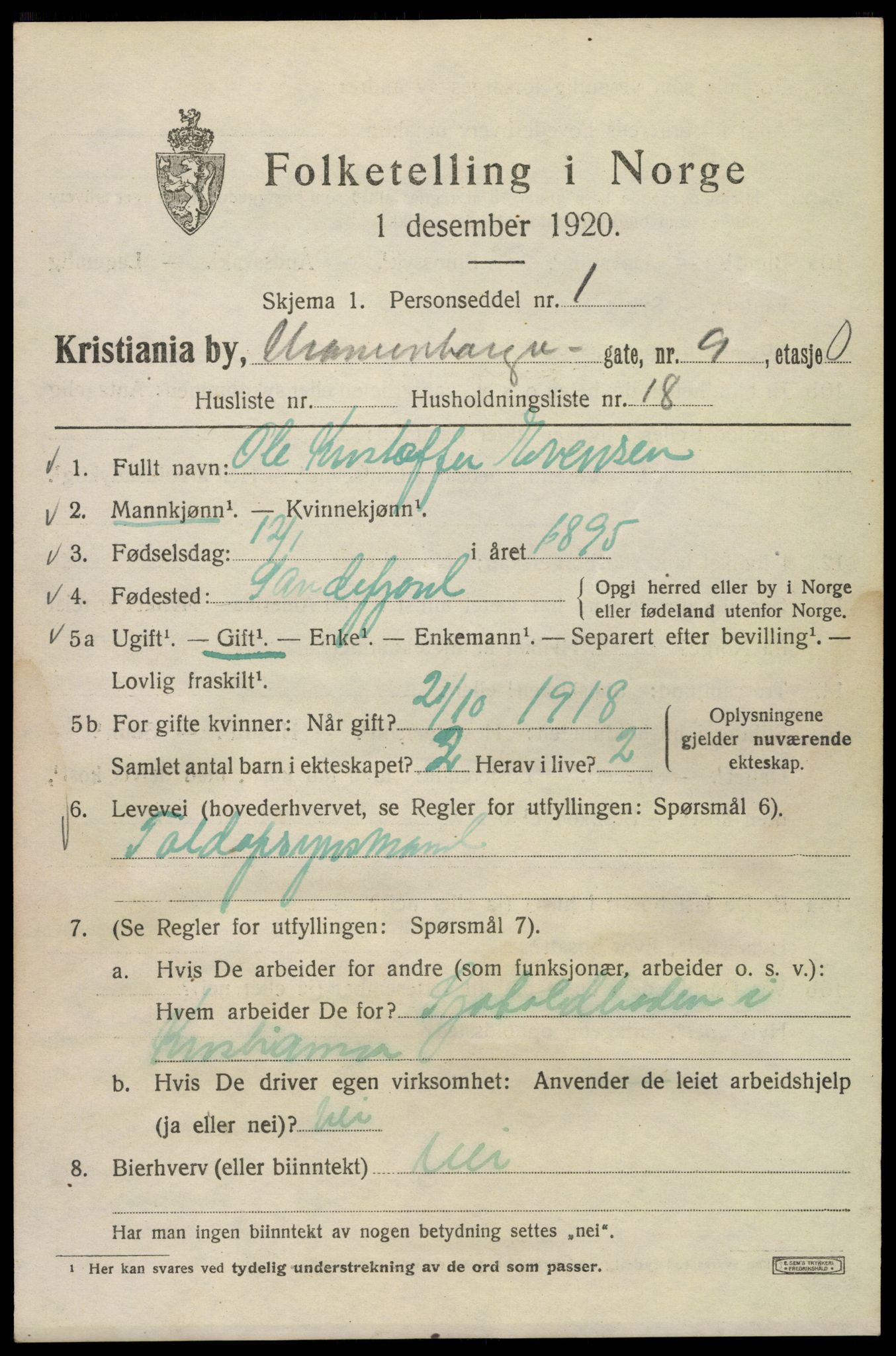 SAO, 1920 census for Kristiania, 1920, p. 619655