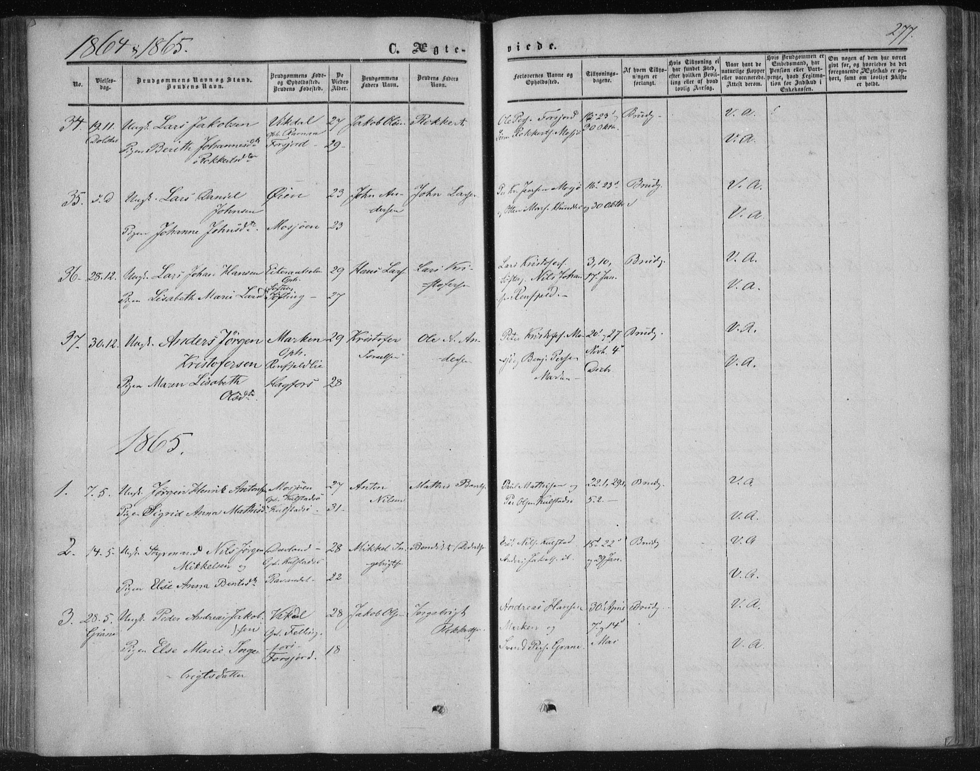 Ministerialprotokoller, klokkerbøker og fødselsregistre - Nordland, SAT/A-1459/820/L0293: Parish register (official) no. 820A14, 1855-1865, p. 277
